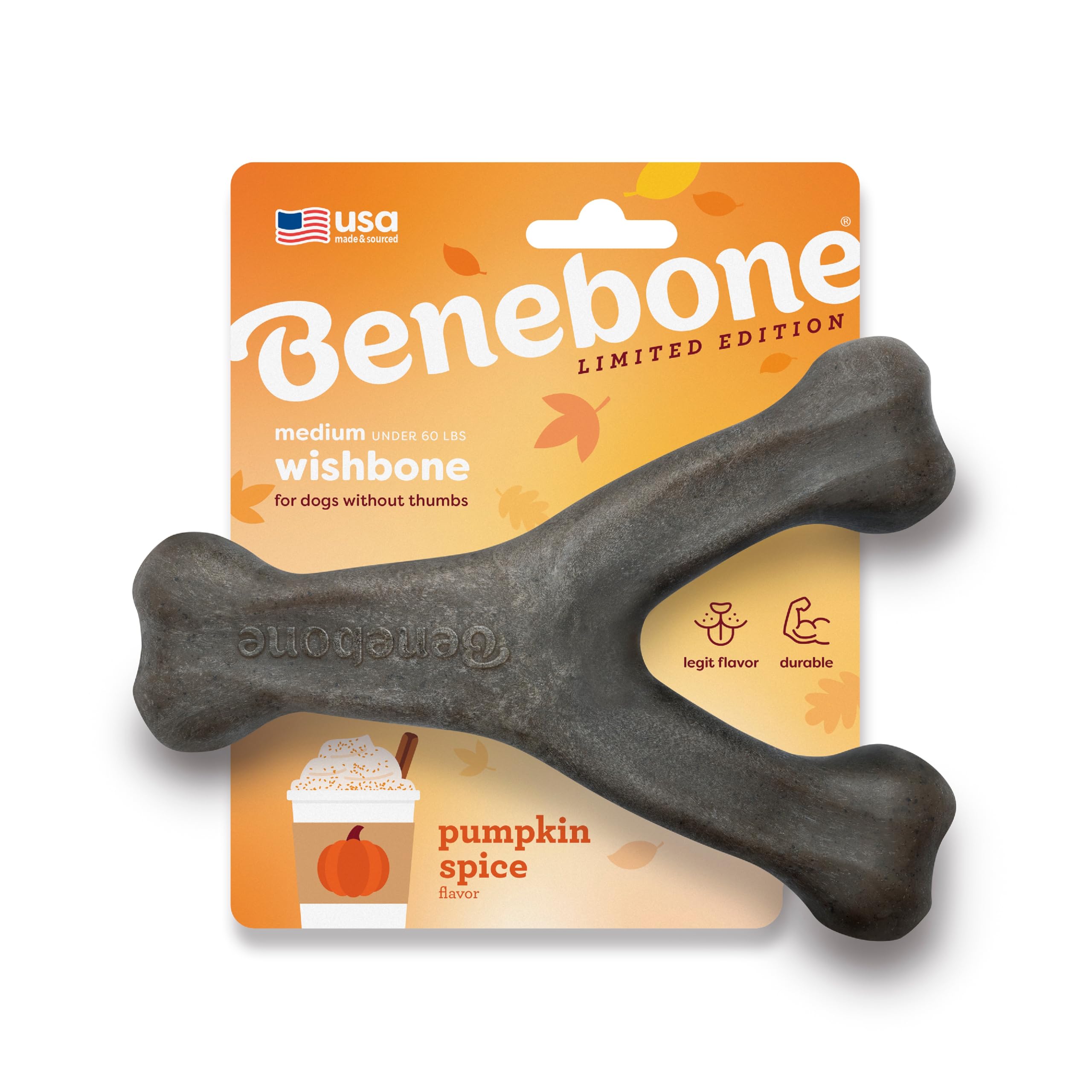 Benebone Pumpkin Spice Wishbone – Limited Edition Flavor, Durable Dog Chew Toy for Aggressive Chewers, Made in USA, Medium