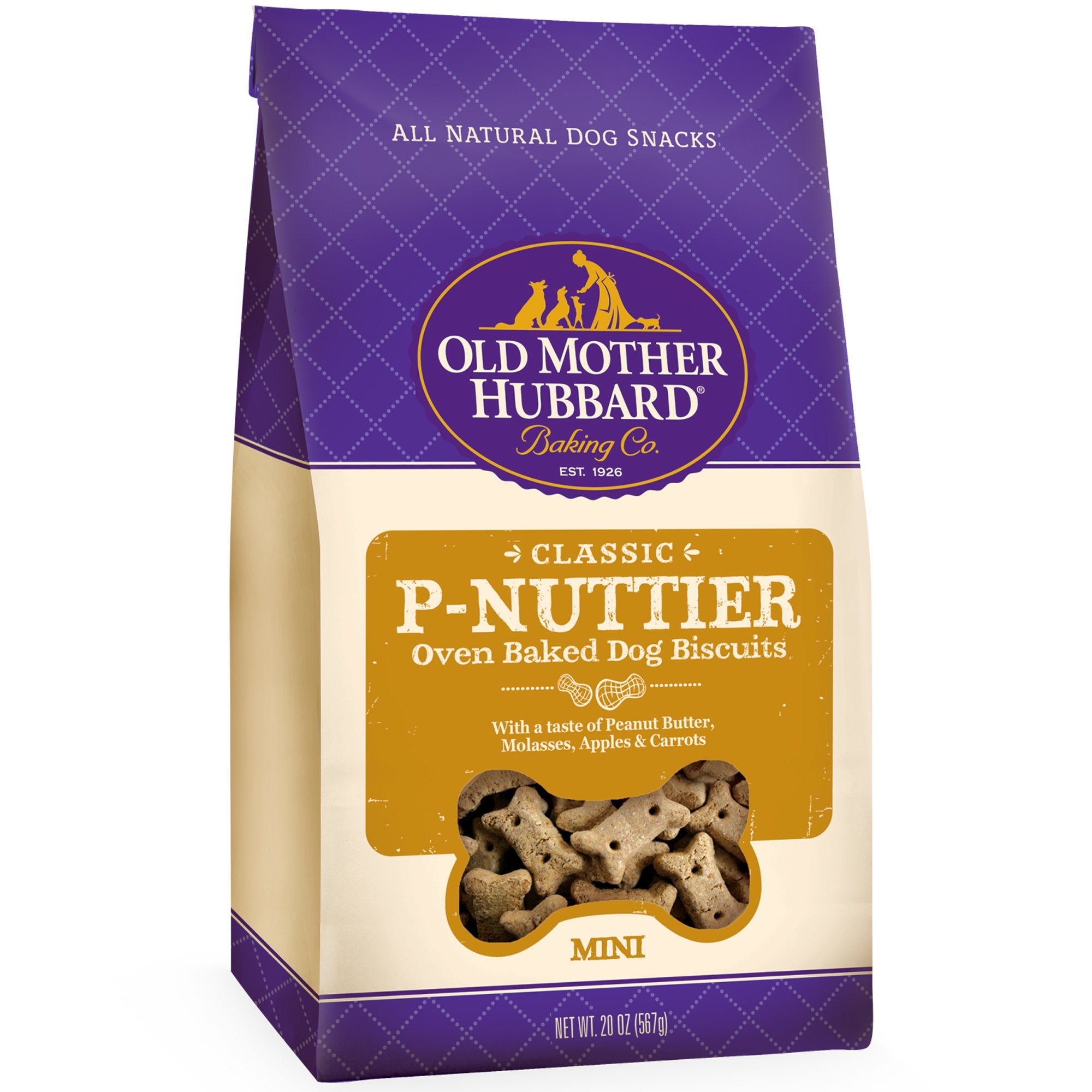 Old Mother Hubbard Classic Crunchy Natural Dog Treats, P-Nuttier Mini Biscuits, 20-Ounce Bag