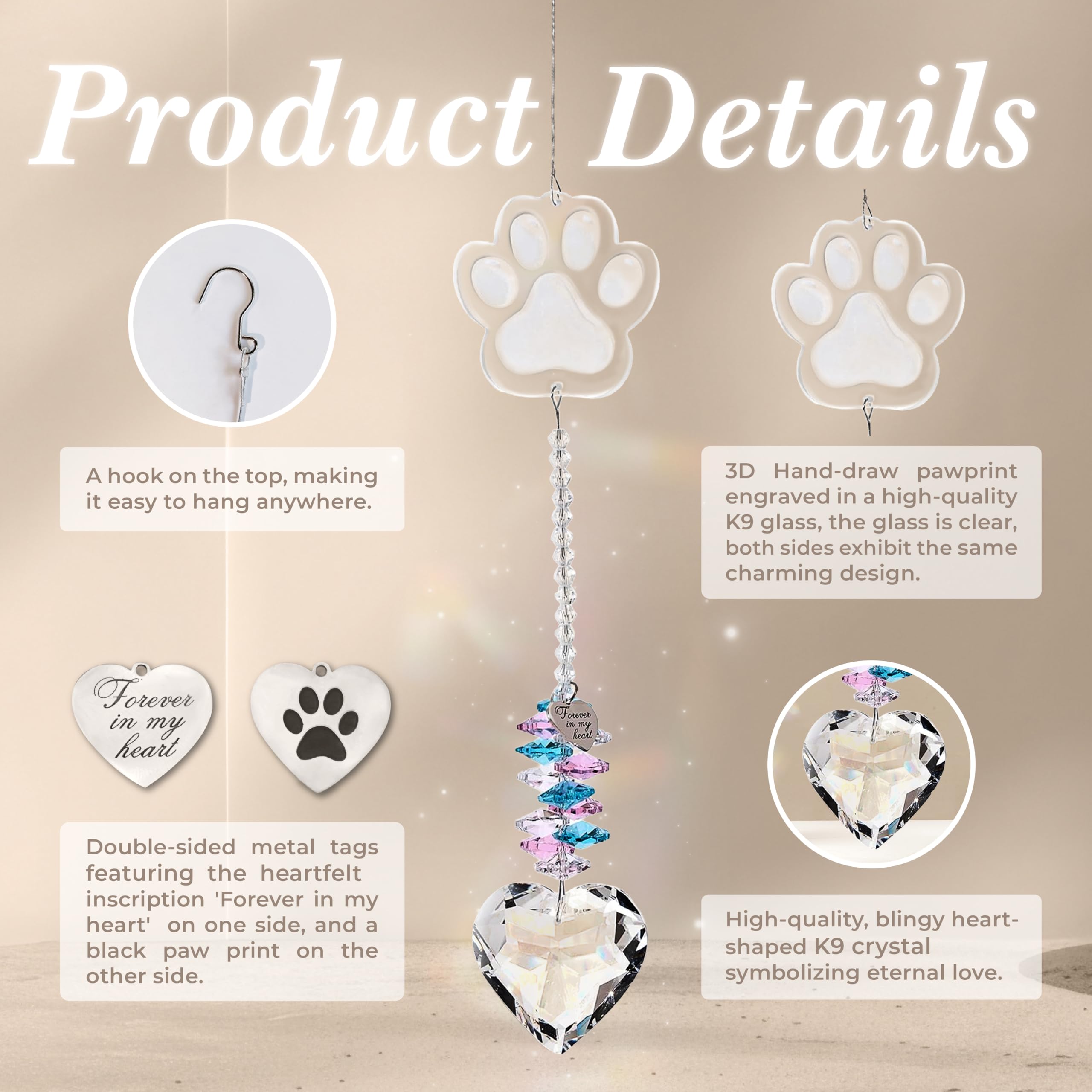 Dog Memorial Gifts for Loss of Dog Pet Sympathy Gift Suncatcher, Dog Memorial Gifts, Loss of Pet Memorial Keepsake - Dog Bereavement Gift - Clear