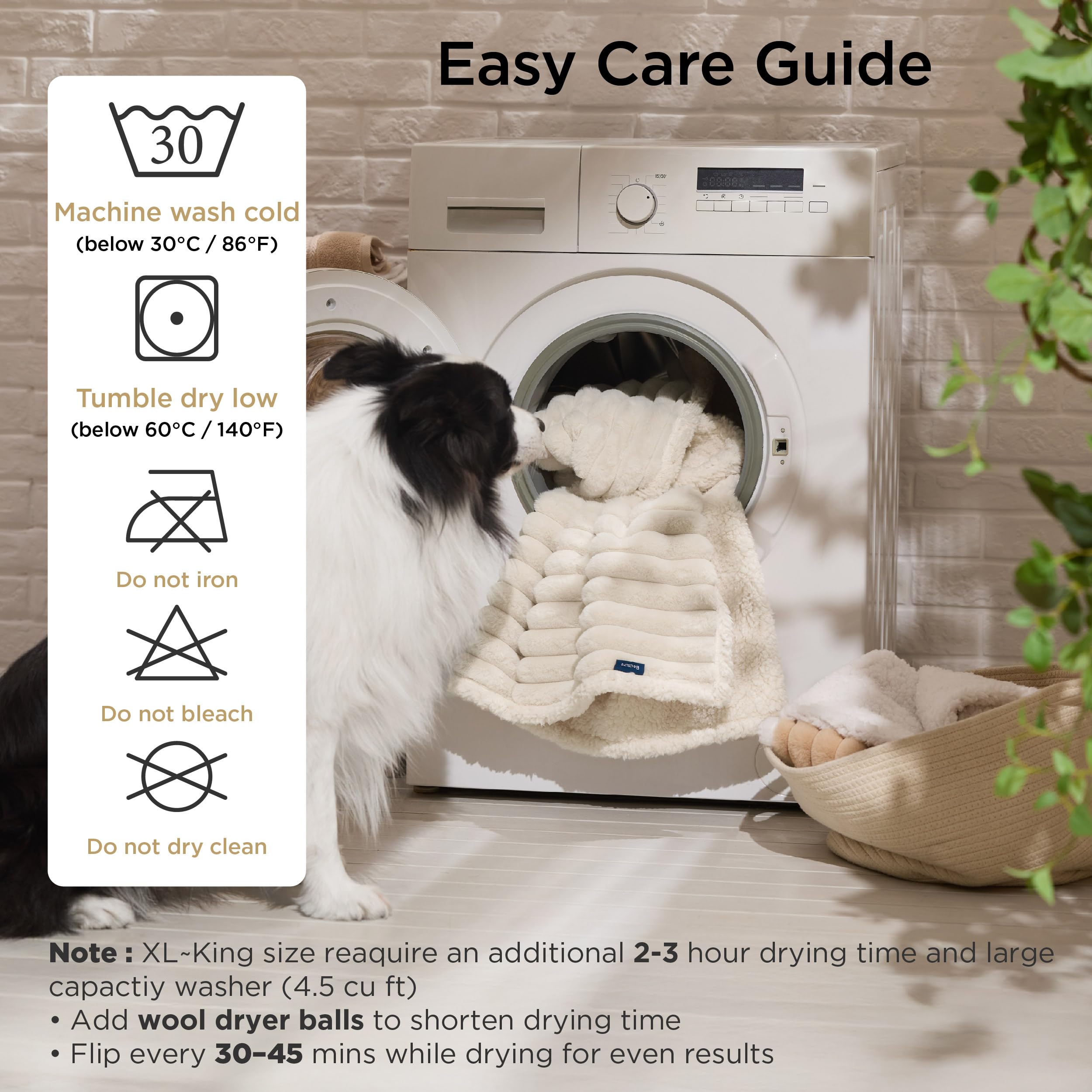 Bedsure ComfyFleece™ Waterproof Blanket for Bed - Soft Plush Dog Blankets for Large Dogs Corduroy Fleece Washable, Cozy Calming Reversible Furniture Protection for Pet Cat,86"x90", Queen,Cream