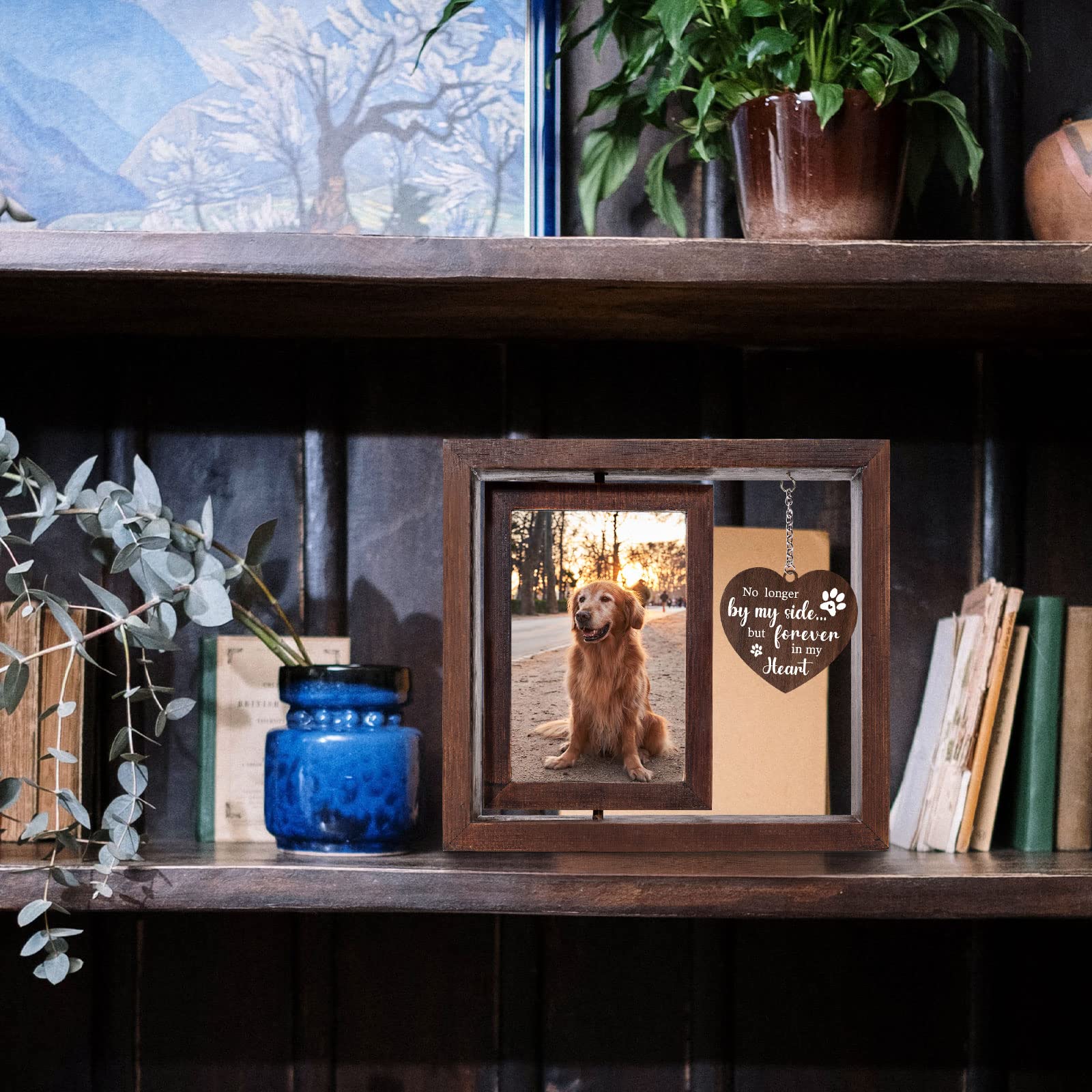Jigfoxy Dog Memorial Gifts for Loss of Dog - Rotating Wooden Picture Frame for 4x6 Photo - Pet Memorial Gifts - Loss of Cat Sympathy Bereavement Remembrance Gift