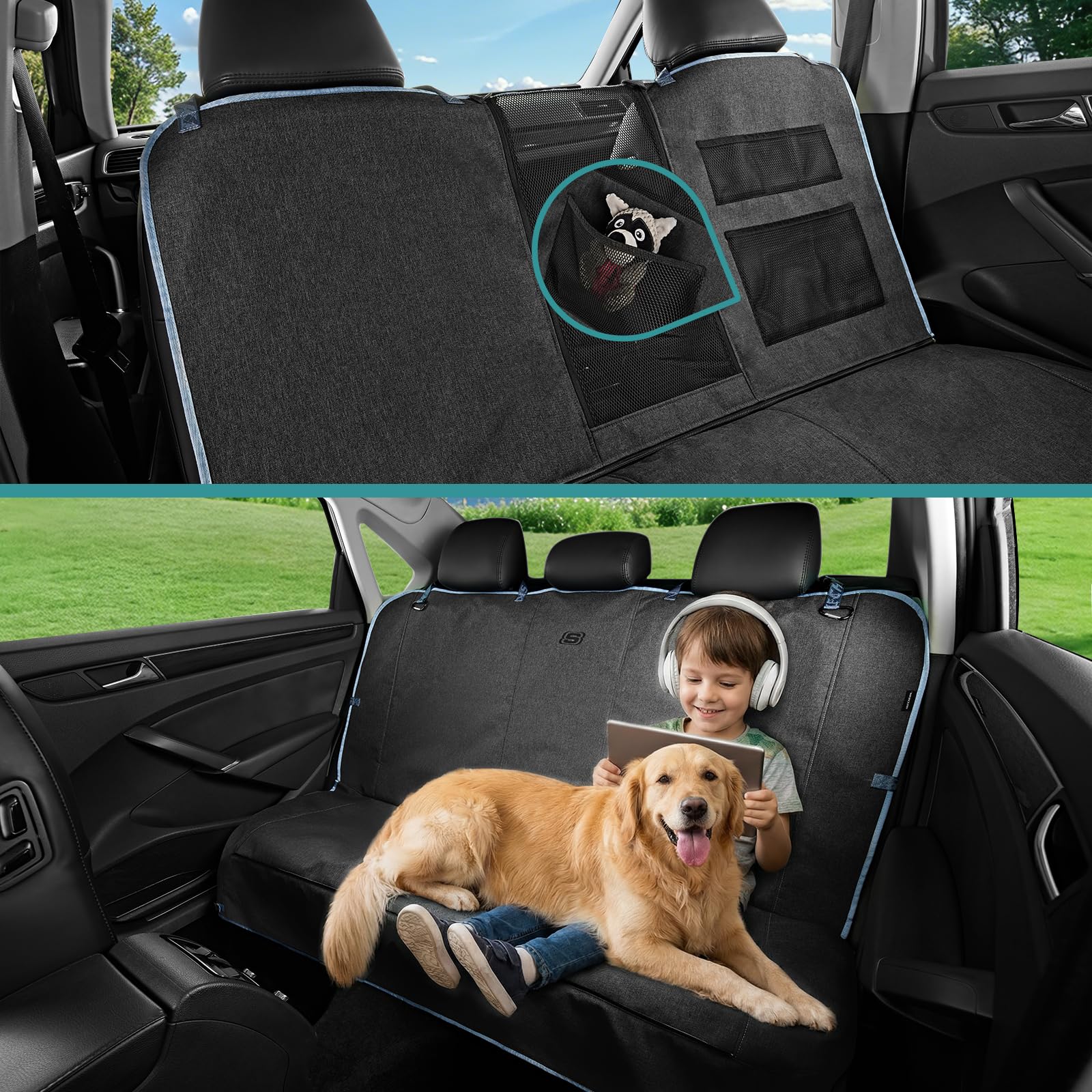 Skechers Dog Car Seat Cover for Pets GOGA MAT, Seat Extender for Dogs Waterproof Seat Cover Hammock Heavy Duty Scratch Proof Nonslip Durable Back Seat Covers for Cars Trucks and SUVs,Black