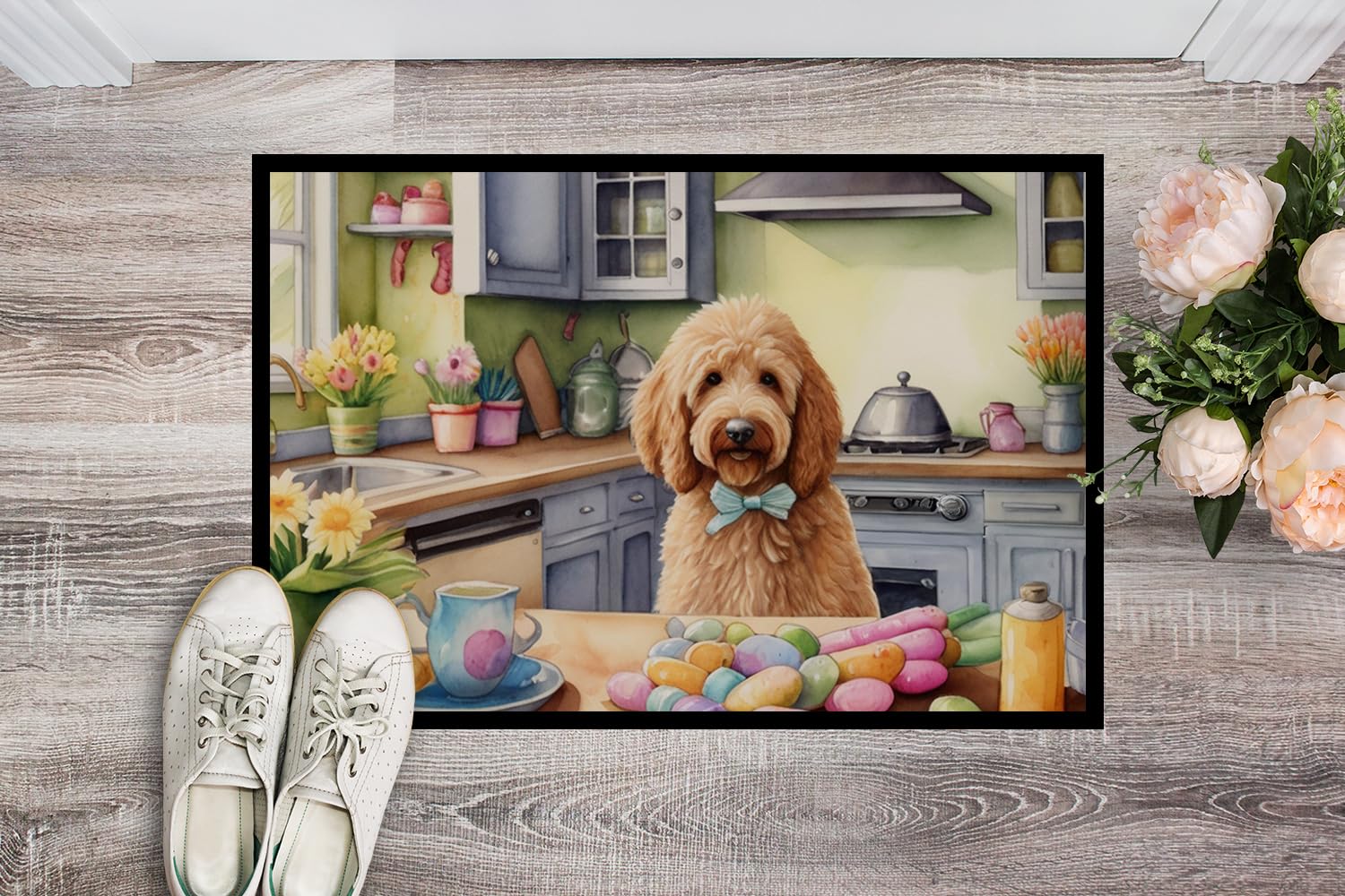 Caroline's Treasures DAC6823MAT Decorating Easter Goldendoodle Doormat Front Door Mat Indoor Outdoor Rugs for Entryway, Non Slip Washable Low Pile, 18H X 27W