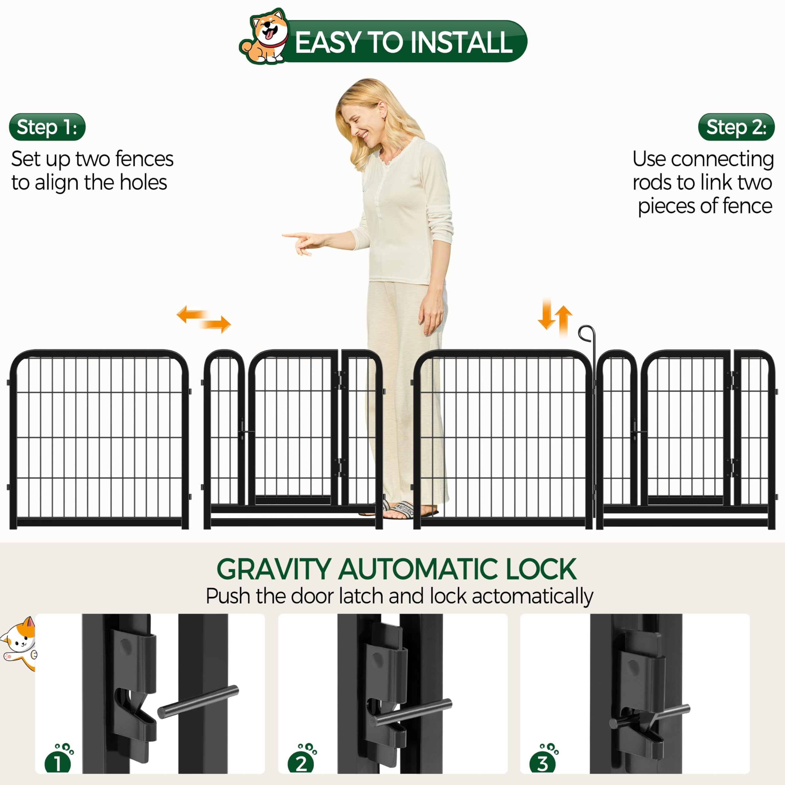 Yaheetech Dog Playpen Outdoor, 24 inch 8 Panels Dog Pen Indoor Heavy Duty Puppy Exercise Pen Metal Pet Fence for RV Camping/Yard/Garden