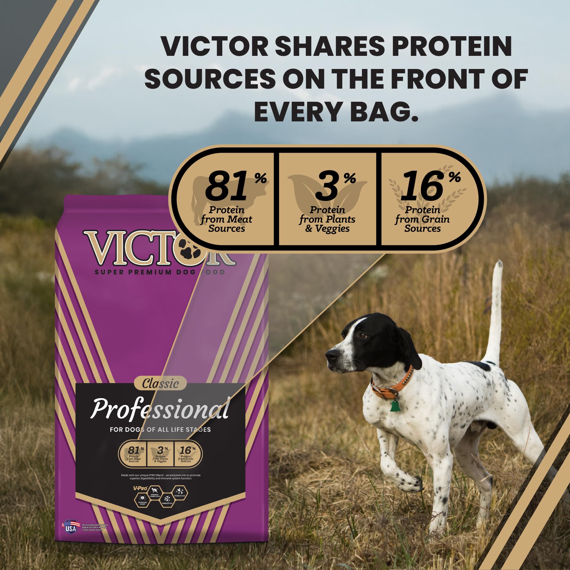 VICTOR Super Premium Dog Food – Professional Dry Dog Food – Super Premium Kibble with 26% Protein – Gluten-Free with Beef, Chicken & Pork Meals – for High Energy and Active Dogs & Puppies, 40lbs