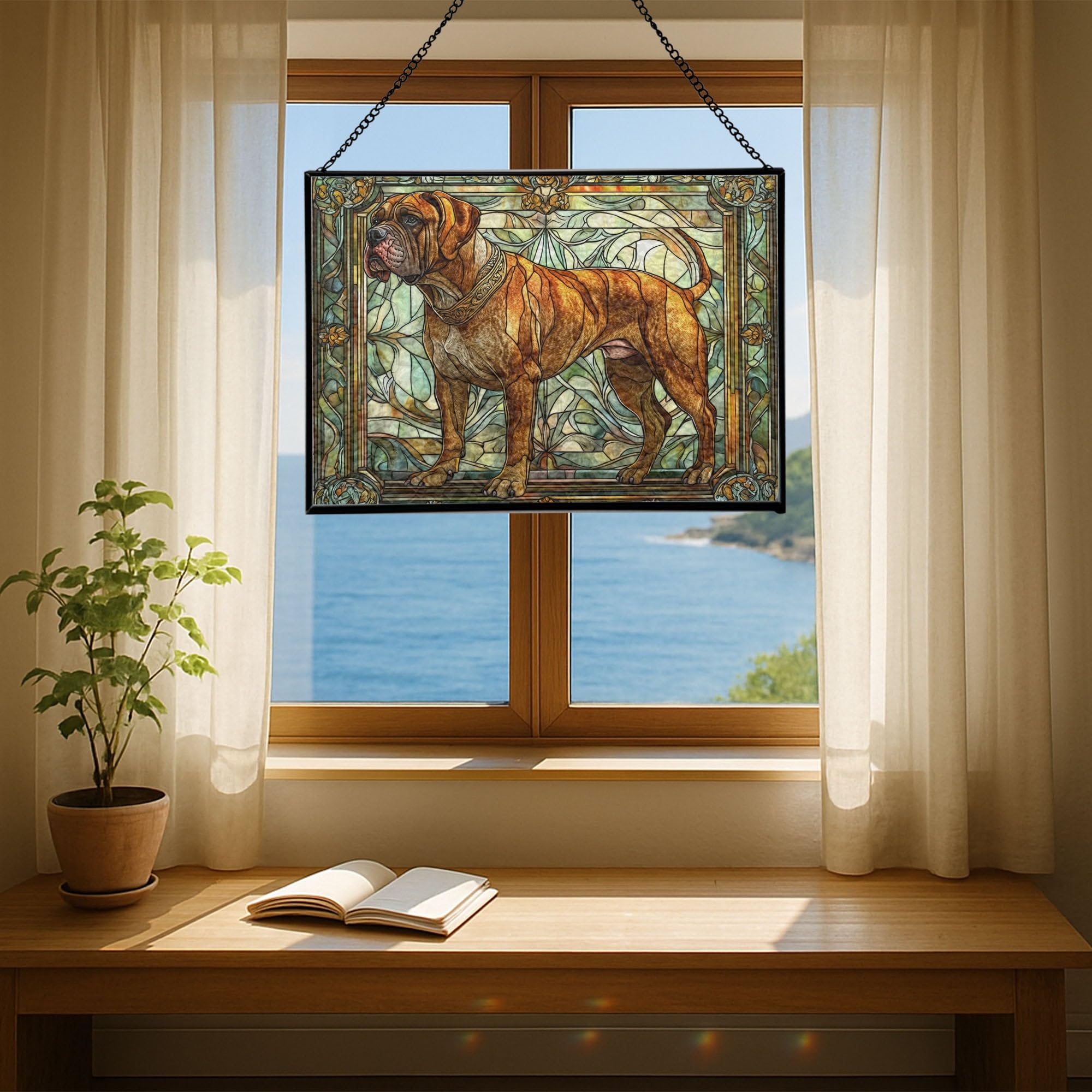 Bo.erboel Dog Stained Glass Suncatcher – Rectangular Window Hanging Panel, Pet Memorial or Decorative Gift for Dog Lovers, Birthday & Home Décor, Mother's Day, Christmas 3Cr6P0