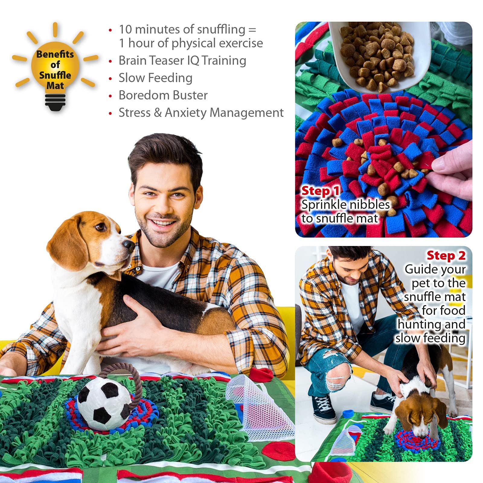 Luxury Hound Happy Doggy Set - 6 Pieces Set incl. XXXL Snuffle Mat with Soccer - Snuffle Slow Feeder - Super Luxurious Dog Mat