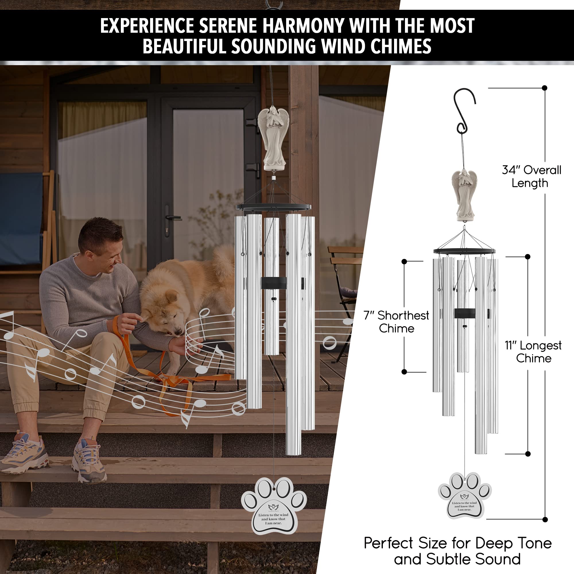 Dog Memorial Gifts for Loss of Dog - 34" Pet Memorial Wind Chimes, in Memory Sympathy Gift, Remembrance Bereavement, Passing Away Rainbow Bridge Windchime