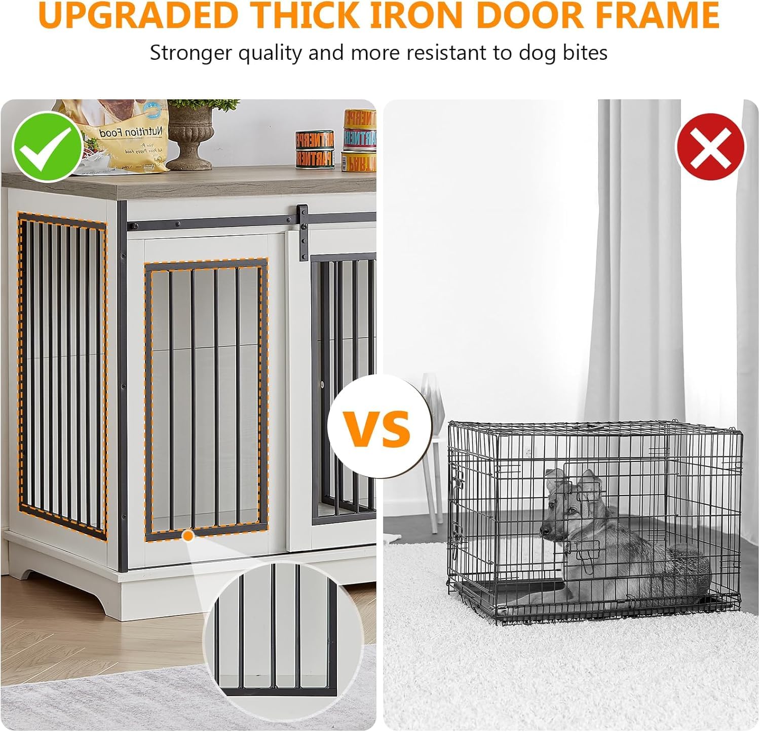 Yafylly 60.6 Inch Double Dog Crate with Divider, 2-in-1 Heavy Duty Dog Crate TV Stand with 2 Sliding Doors and Thick Iron, Indoor Dog House for 2 Dogs (White)