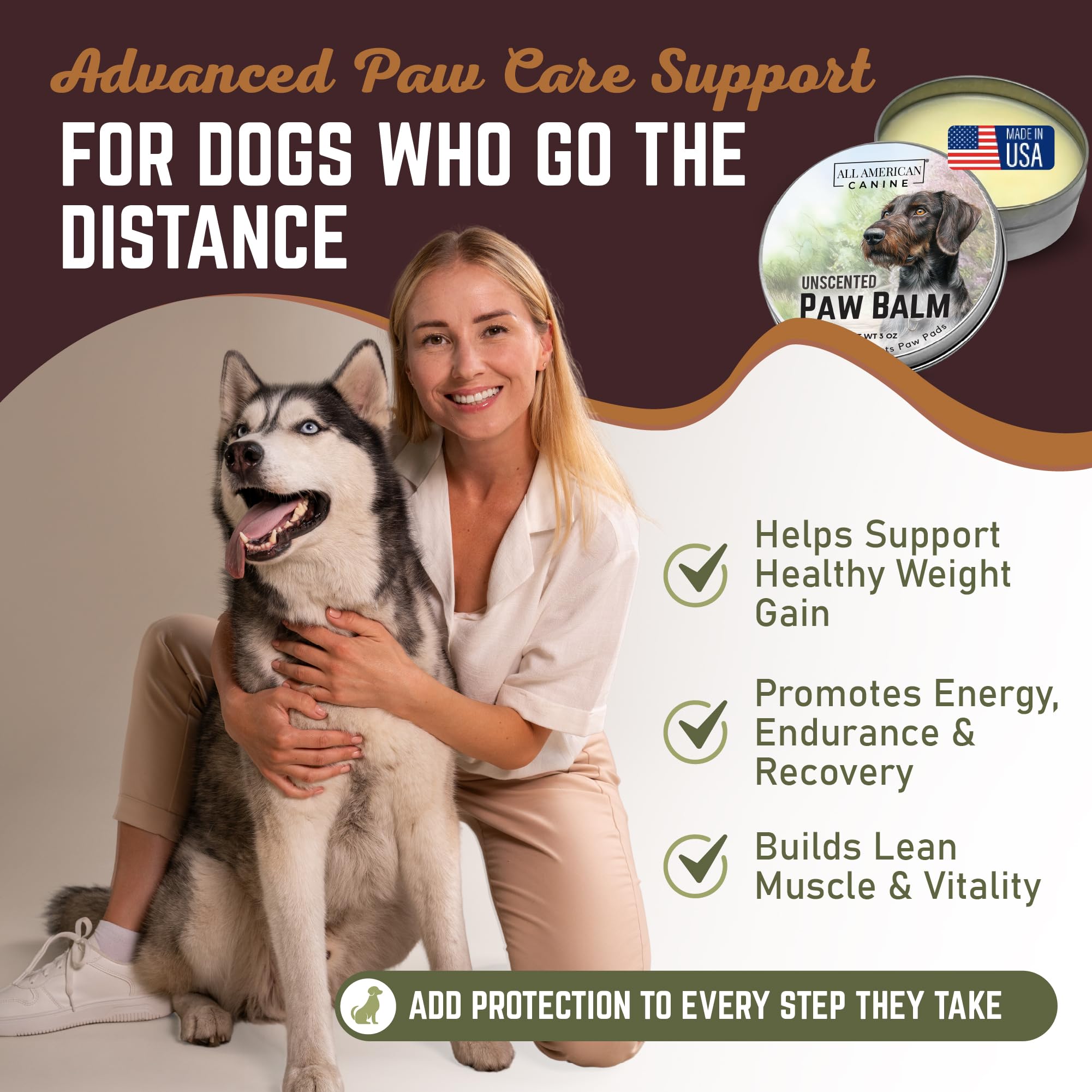 ALL AMERICAN CANINE Soothing Paw Balm with Natural Ingredients for Dog Paw Protection and Nourishment | Suitable for Active, Working, and Sporting Dogs, 3 oz