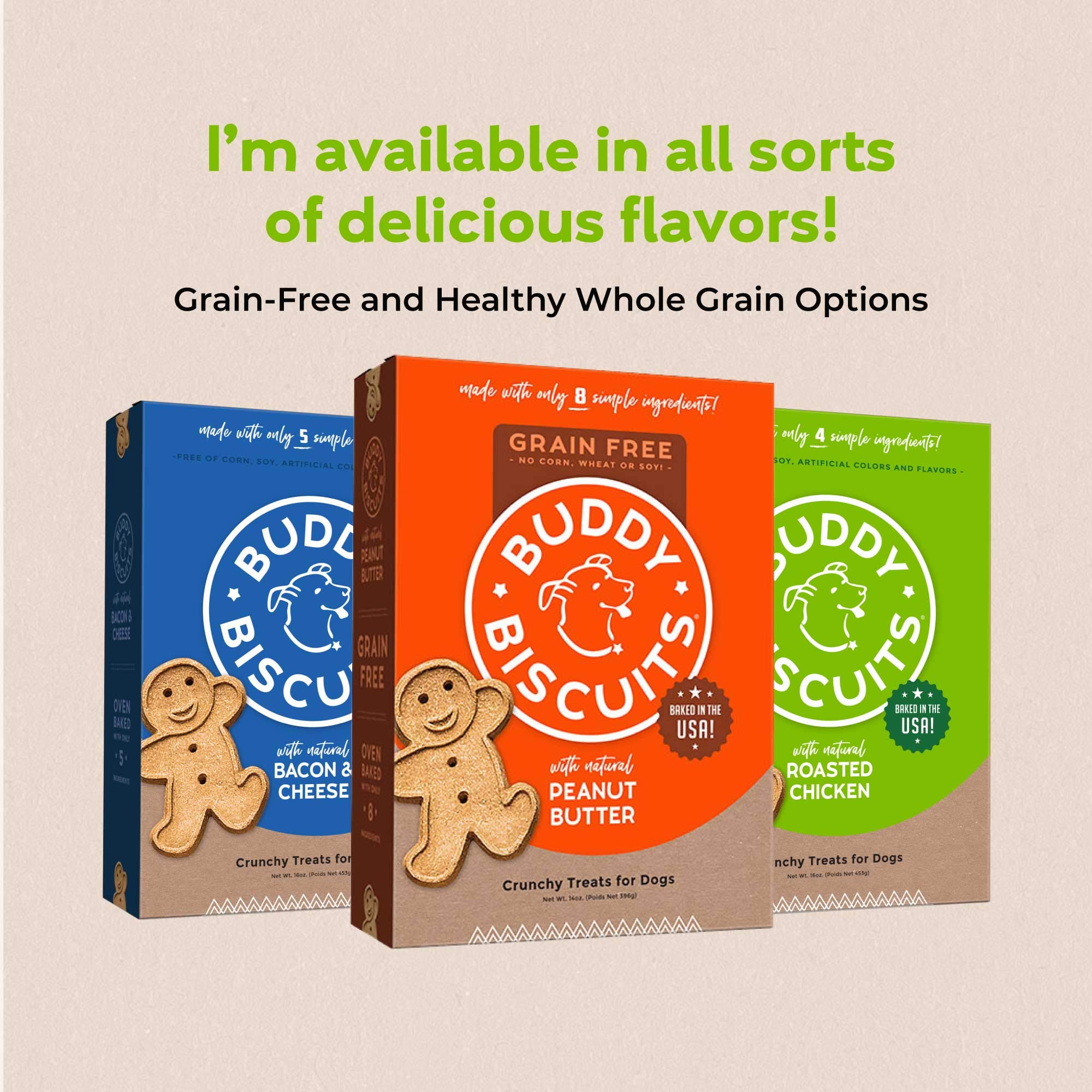 Buddy Biscuits Oven Baked Healthy Dog Treats, Crunchy, Whole Grain and Baked in The USA, 16 oz, 6 Pack
