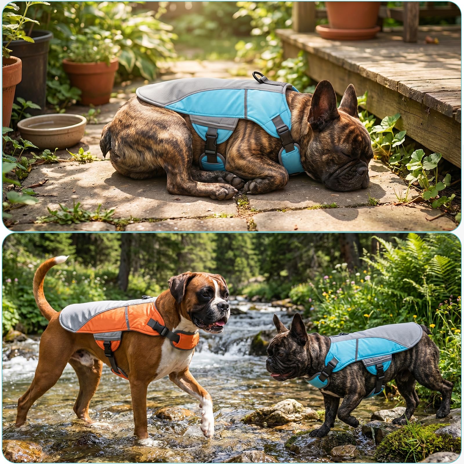 DENTRUN Dog Cooling Vest with Dual Absorbent Core, Adjustable Sun Protective Vest for Hot Weather, Doggie Ice Jacket Hiking Travel Summer Essentials, Reflective, Sun Protective Vest, Orange S