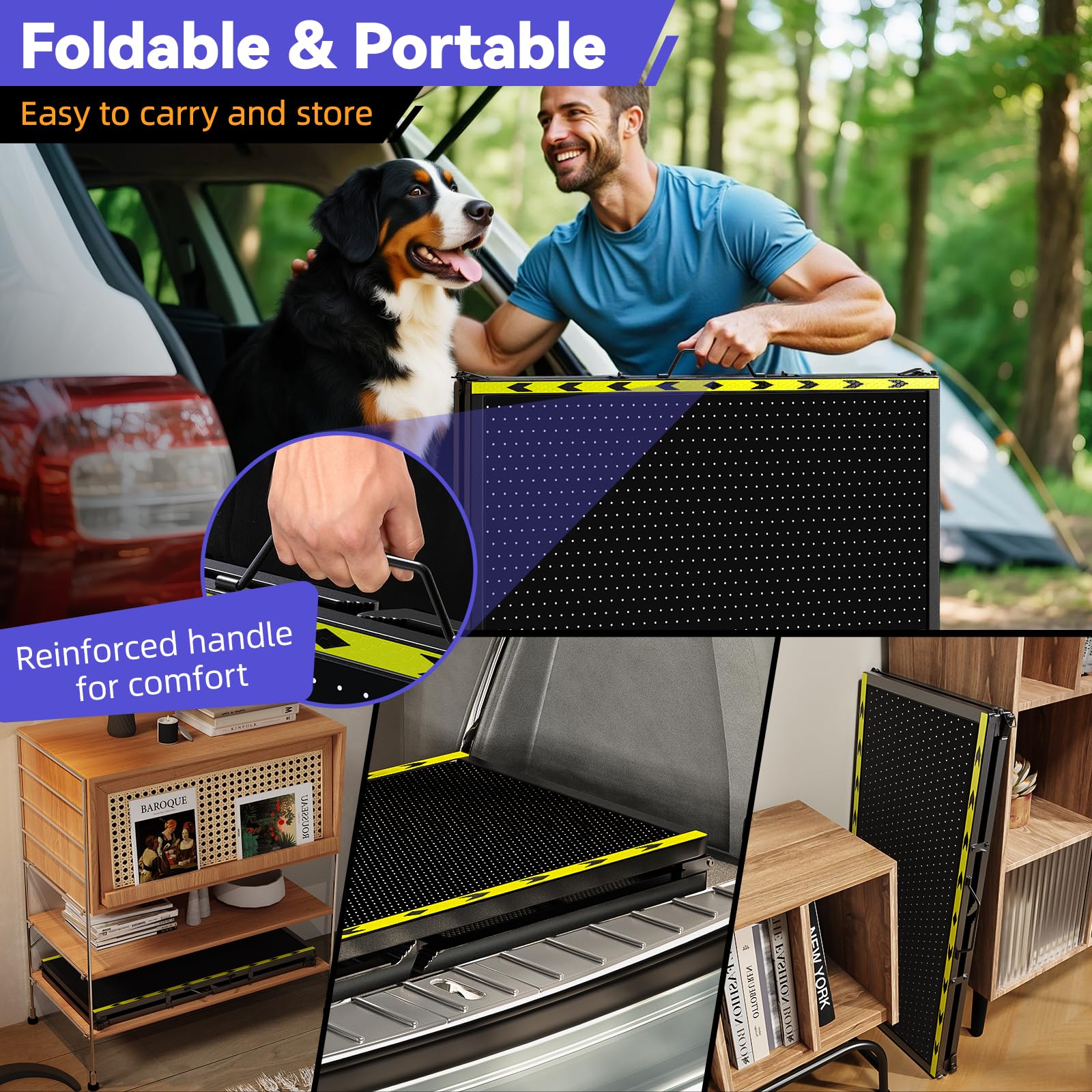 67''L & 20''W Dog Ramp for Car - Portable Extra Wide Pet Ramp for Medium & Large Dogs with Non-Slip Rug Surface, Dog Steps Stair for Car SUV/Truck/RV/High Bed, Up to 200LBS, Black