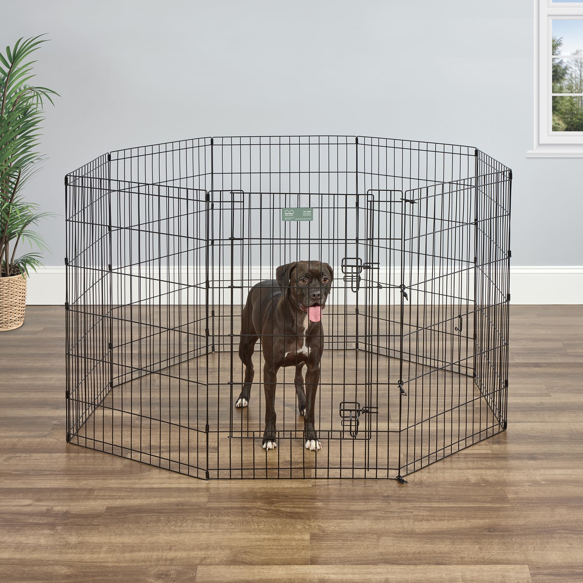 MidWest Homes for Pets Folding Metal Dog Exercise Pen, Indoor/Outdoor Playpen with Secure Door, Provides 16 Sq Feet of Play Space, 36-Inches Tall, Black E-Coated