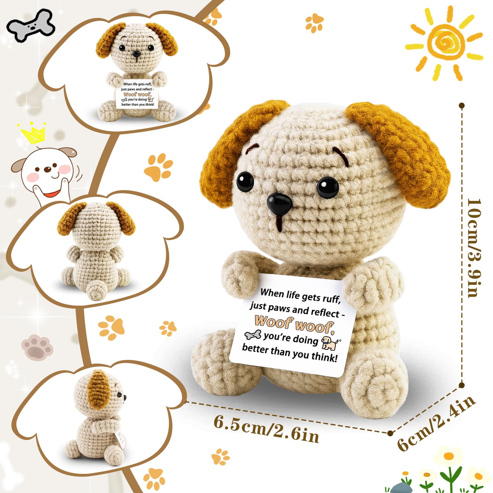 hixkvpen ﻿Dog Dad Gifts for Men from Daughter Son, Emotional Support Crochet Dog with Inspirational Card, Golden Retriever Stuffed Animal for Dog Lovers Women, Handmade