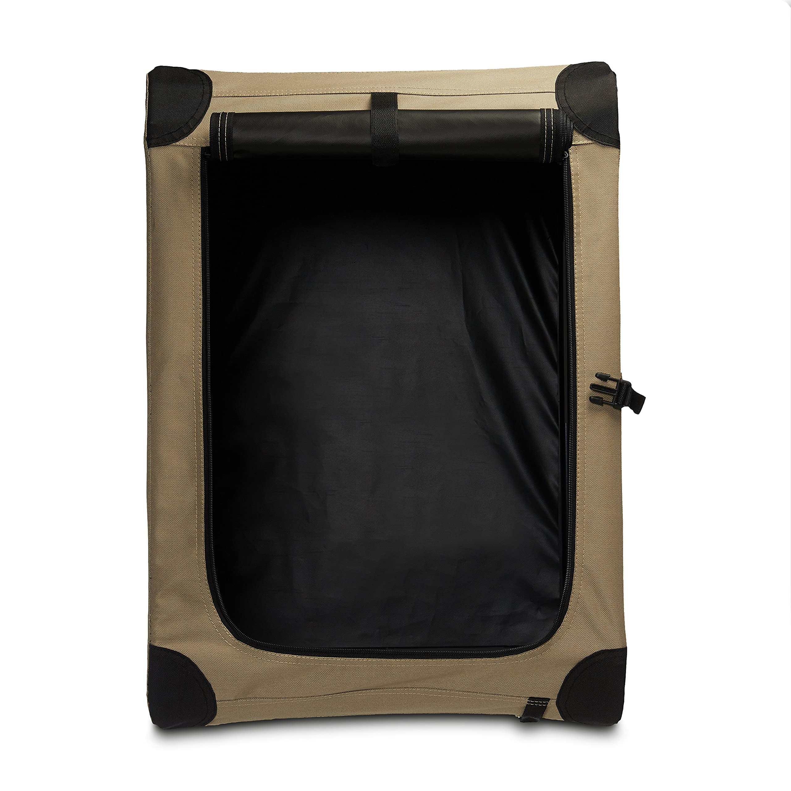 Amazon Basics Portable Folding Soft Dog Crate, 2-Door, Collapsible Travel Kennel, Top & Front Loading, Small 26" x 18" x 18", Tan