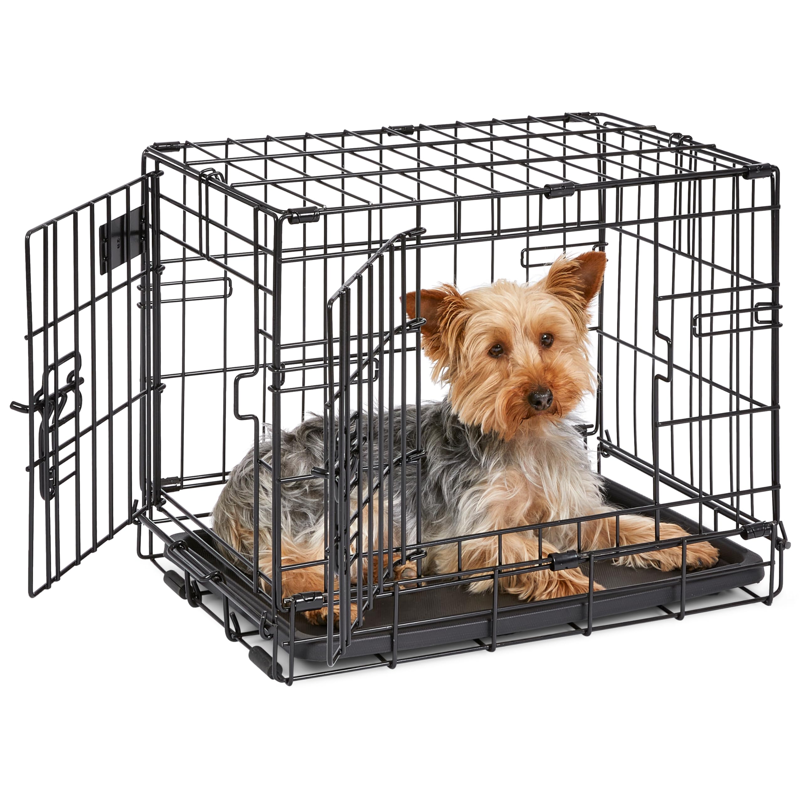 MidWest Homes for Pets 18-Inch iCrate for Tiny Breeds, Up to 10 lbs, Double Door Folding Dog Crate with Divider Panel, Leak-Proof Tray & Secure Latches, Portable, Durable & Easy to Assemble