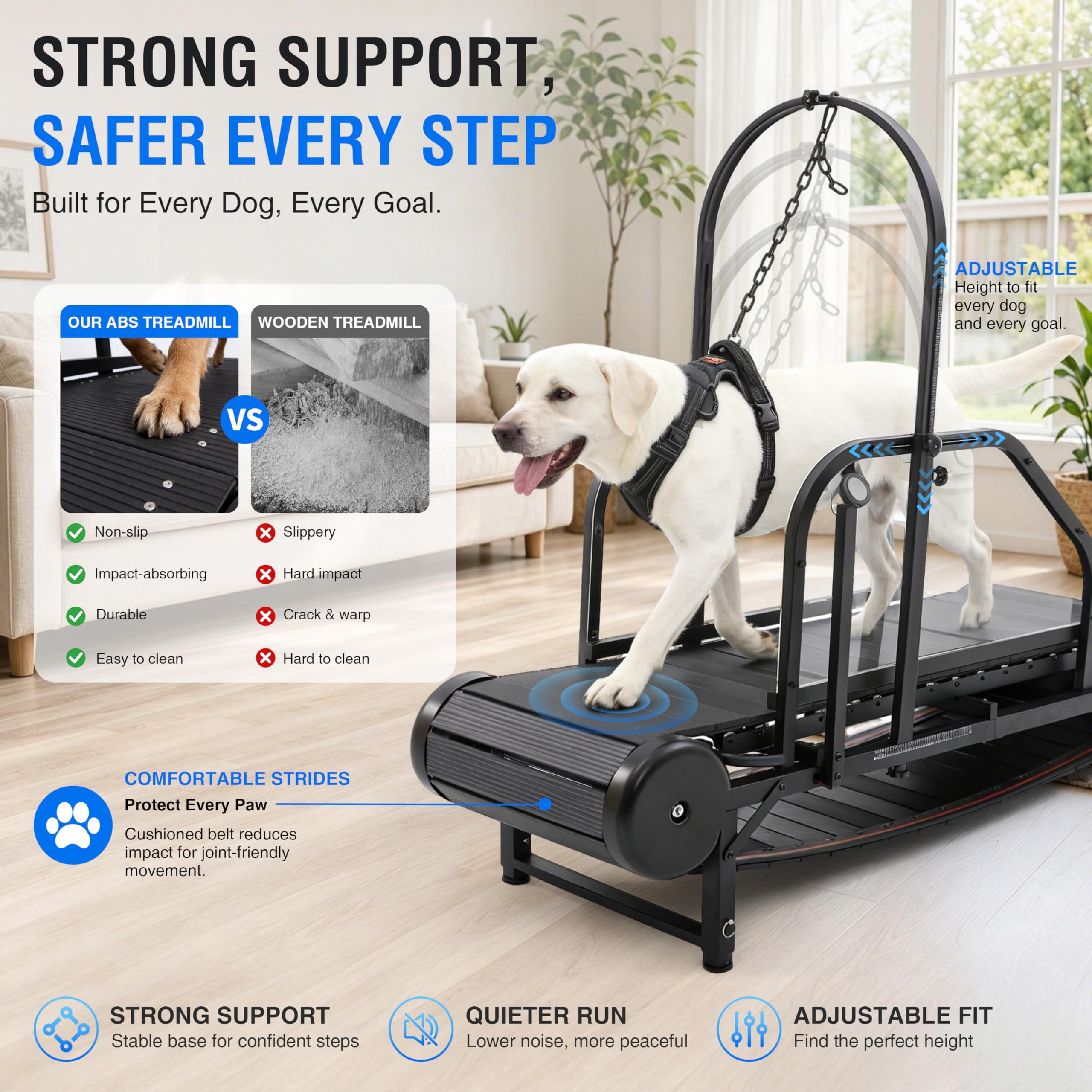 Moysoon Non-Motorized Dog Treadmill for Large Dogs with Pedometer, Wide Running Slatmill, Self-Powered with Brake, 5-Level Incline, Heavy Duty Slatmill for Indoor Exercise Equipment