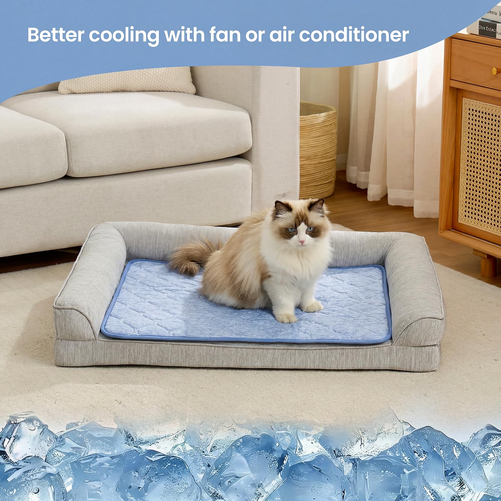 Cozy Bliss Deluxe Leakproof Cooling Blanket for Medium Dogs Q-Max 0.46, Soft & Durable Washable Pet Cooling Mat for Hot Weather, Livingroom, Pet Throw & Couch Protector for Cats, Haze Blue, 30"x40"