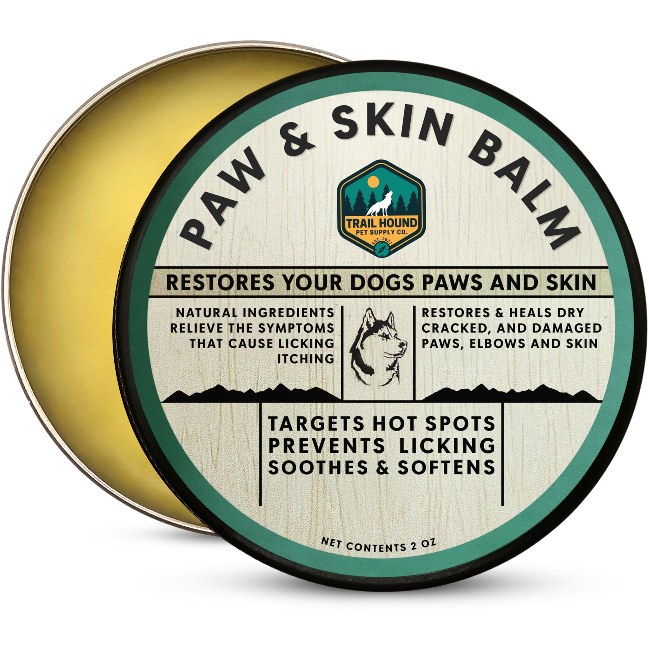 Trail Hound Dog Paw Balm – Natural Dog Paw Protector for Dry, Cracked Heels – Soothes Itchy Skin, Lick-Safe Paw Soother for Dogs – Nose Balm for Dry Snout & Paws, Softens & Repairs – 2oz