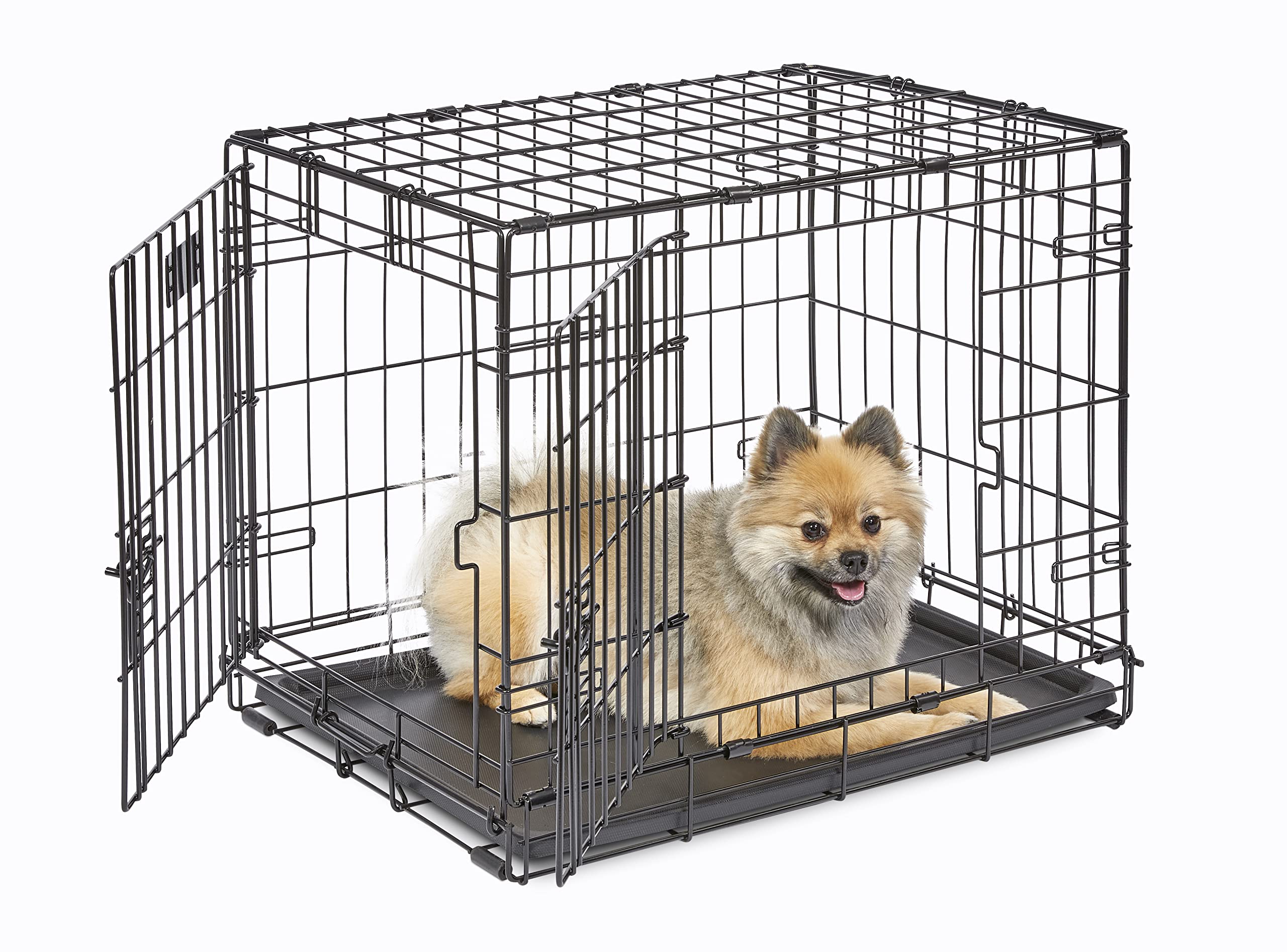MidWest Homes for Pets 24-Inch iCrate for Small Breeds, 12-20 lbs, Single Door Folding Dog Crate with Divider Panel, Leak-Proof Tray & Secure Latch, Portable, Durable & Easy to Assemble
