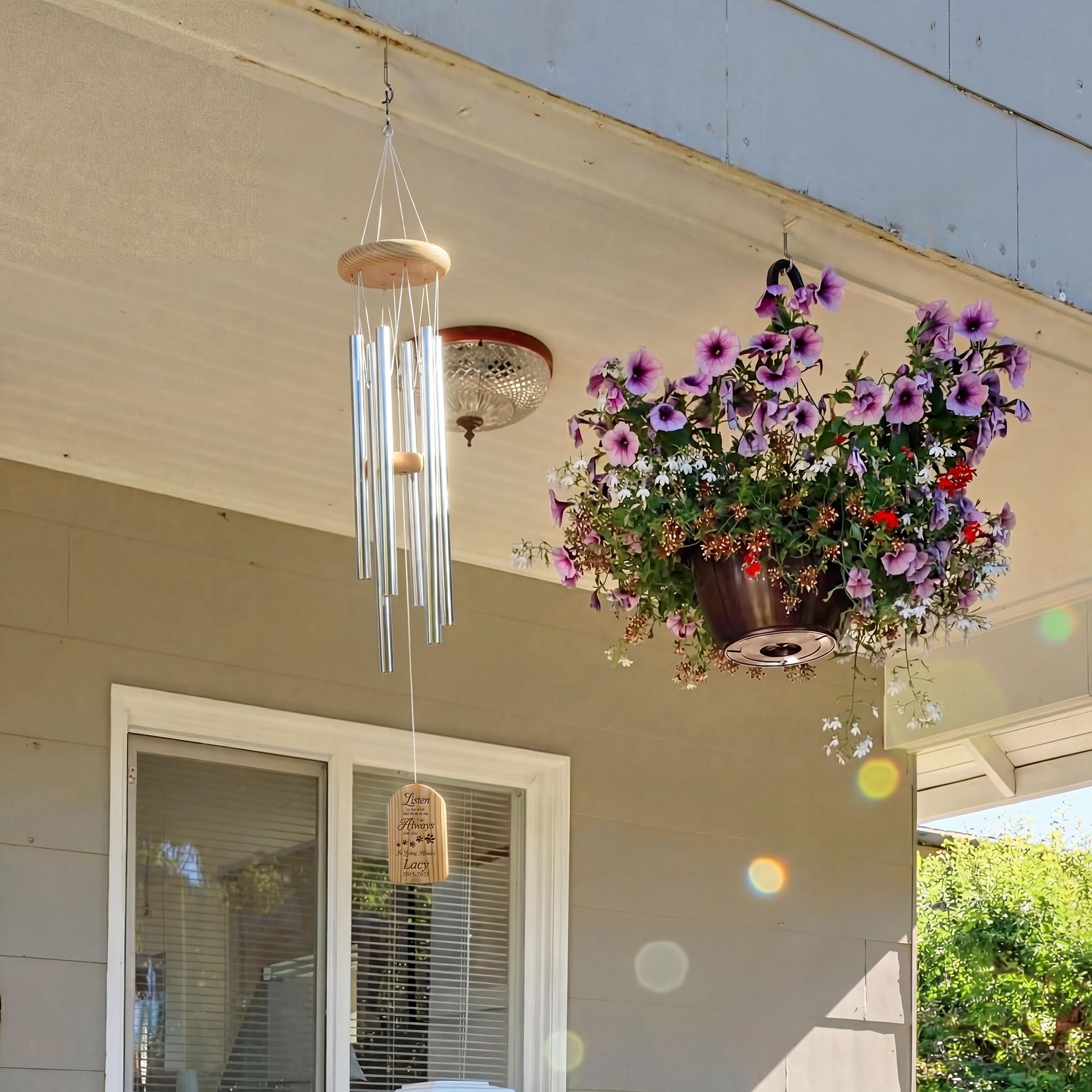 Pet Memorial Wind Chimes - Dog Bereavement Gifts for Loss of Pet - 26” Personalized Memorial Windchime - Sympathy Present for Pet Loss - Dog Remembrance Gift - Light Wood Custom Wind Catcher
