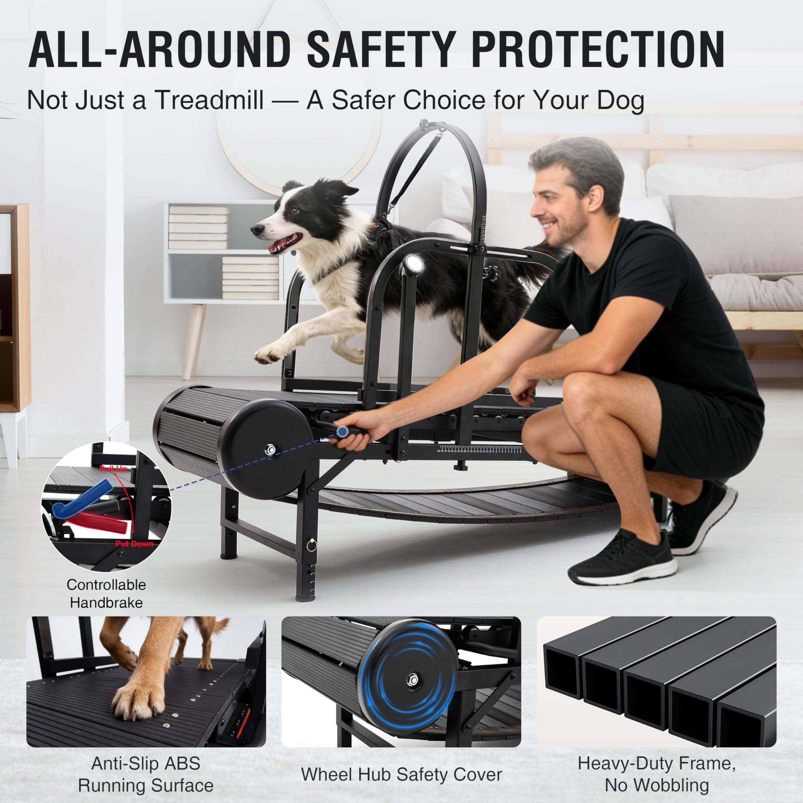 Moysoon Non-Motorized Dog Treadmill for Large Dogs with Pedometer, Wide Running Slatmill, Self-Powered with Brake, 5-Level Incline, Heavy Duty Slatmill for Indoor Exercise Equipment