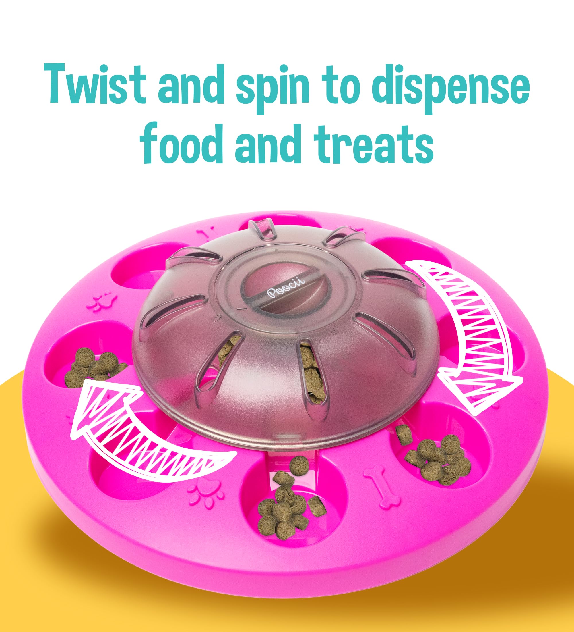 Poocii-Go-Round Slow Feeder Dog Enrichment Toy - Interactive Food or Treat Dispensing Puzzle for IQ Training, Anti-Choking Design, Durable, Easy to Clean, Engaging Pet Activity - Pink
