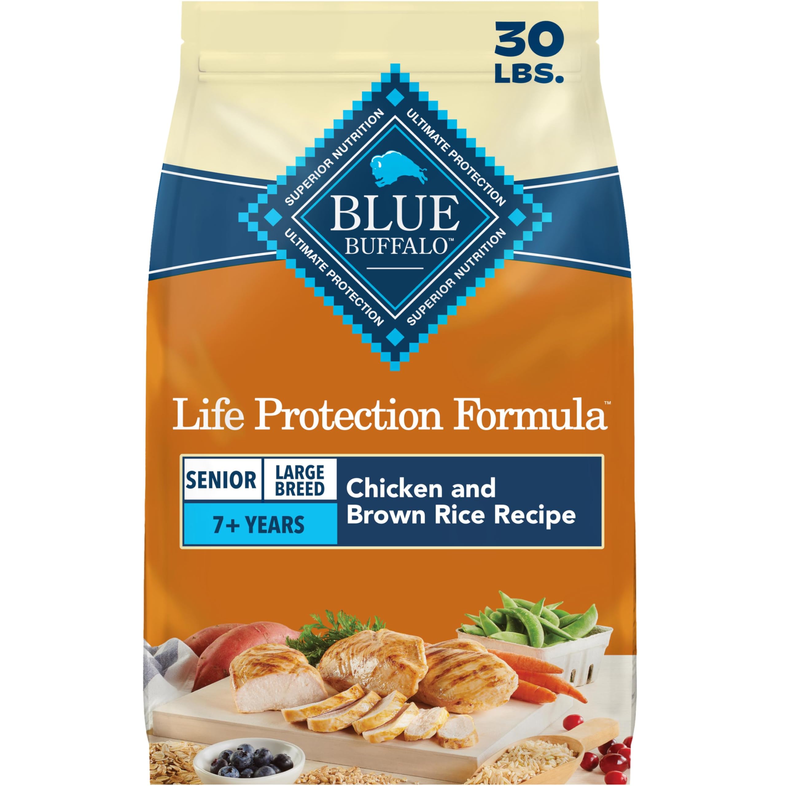 Blue Buffalo Life Protection Formula Chicken & Brown Rice Large Breed Senior Dry Dog Food, Supports Immunity With LifeSource Bits, Promotes Healthy Muscles & Joint Health, Skin & Coat Health, 30 lbs.