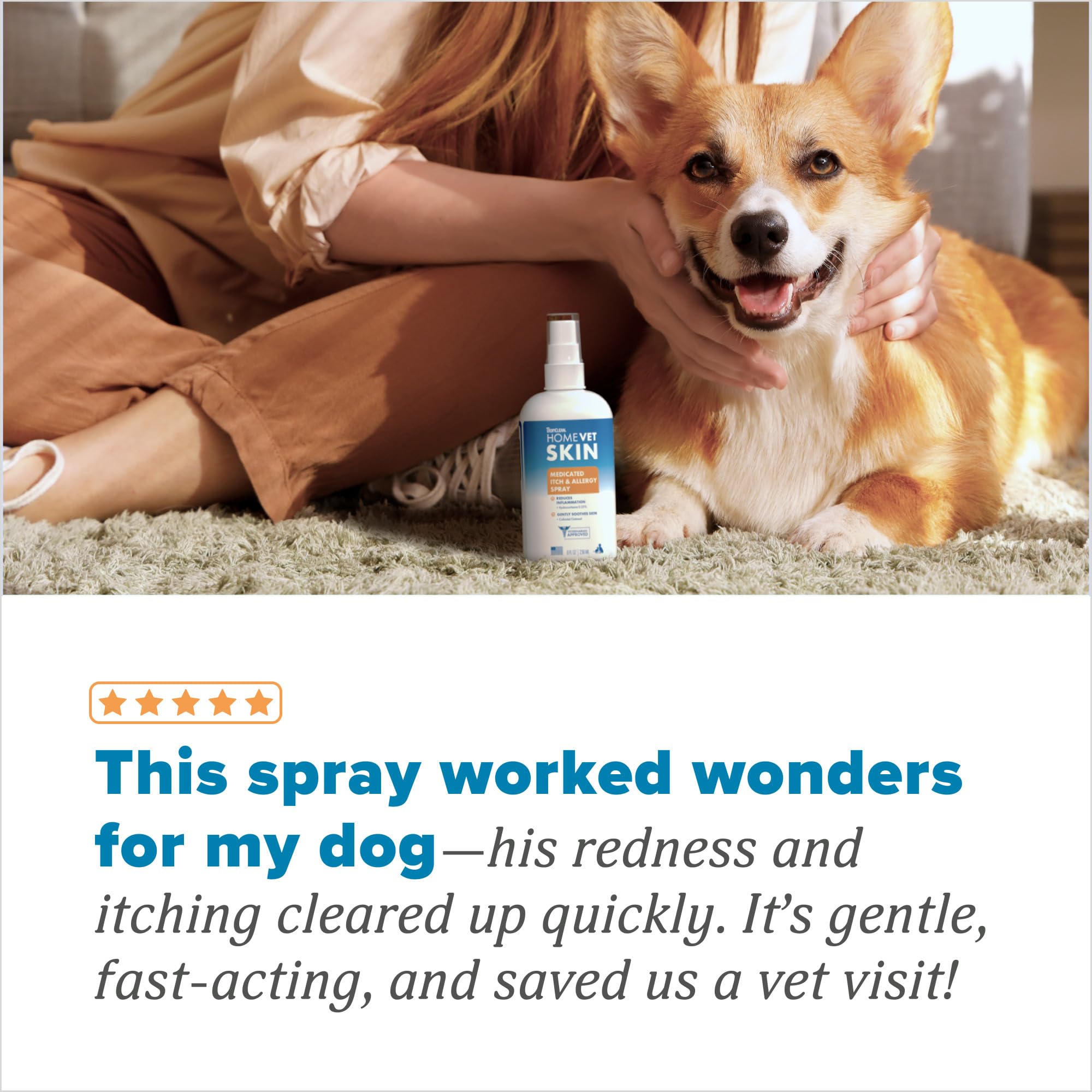 TropiClean HomeVet Allergy & Itch Spray, Dog Allergy Relief & Hot Spot Treatment for Dogs & Cats, Vet Recommended Itching Skin Relief, USA Made, 8 oz