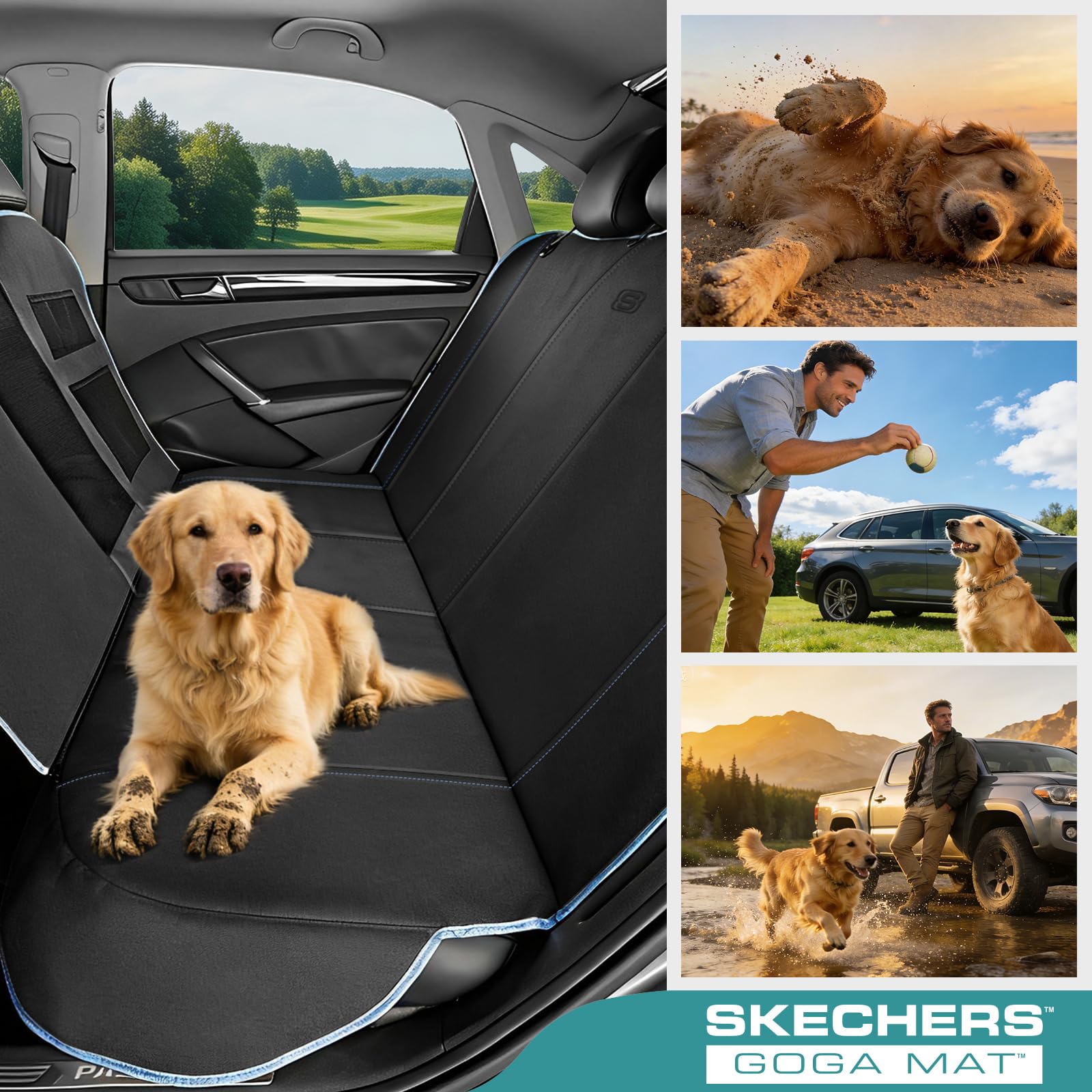 Skechers Dog Car Seat Cover for Pets GOGA MAT, Seat Extender for Dogs Waterproof Seat Cover Hammock Heavy Duty Scratch Proof Nonslip Durable Back Seat Covers for Cars Trucks and SUVs,Black