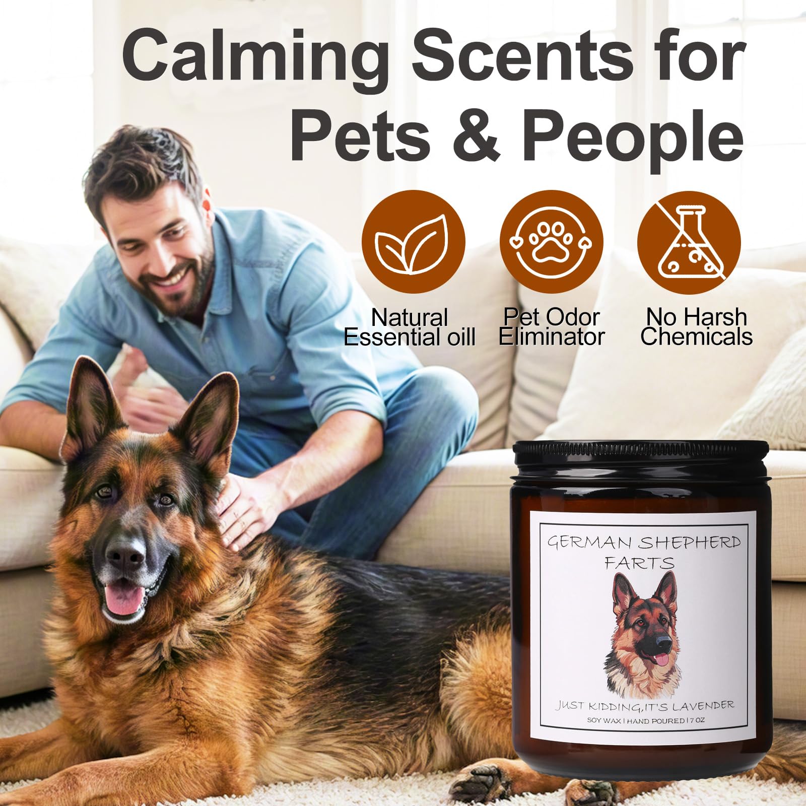 German Shepherd Gifts & Decor, German Shepherd Gifts for Women - German Shepherd Farts Candle, Dog Mom Gift, Natural Soy Wax Lavender Scented Candle 7oz