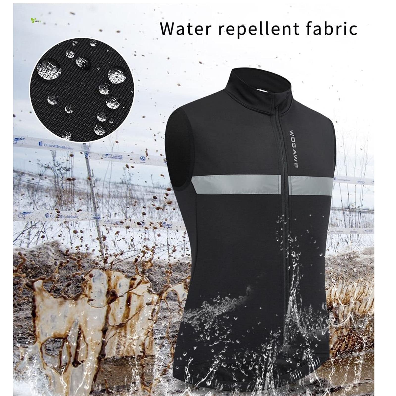 YYDM Windproof Bicycle Vest, Lightweight and Breathable Cycling Vest, Waterproof and Reflective, High Elasticity and Back Pocket Design, Used for Outdoor Sports,Black,M