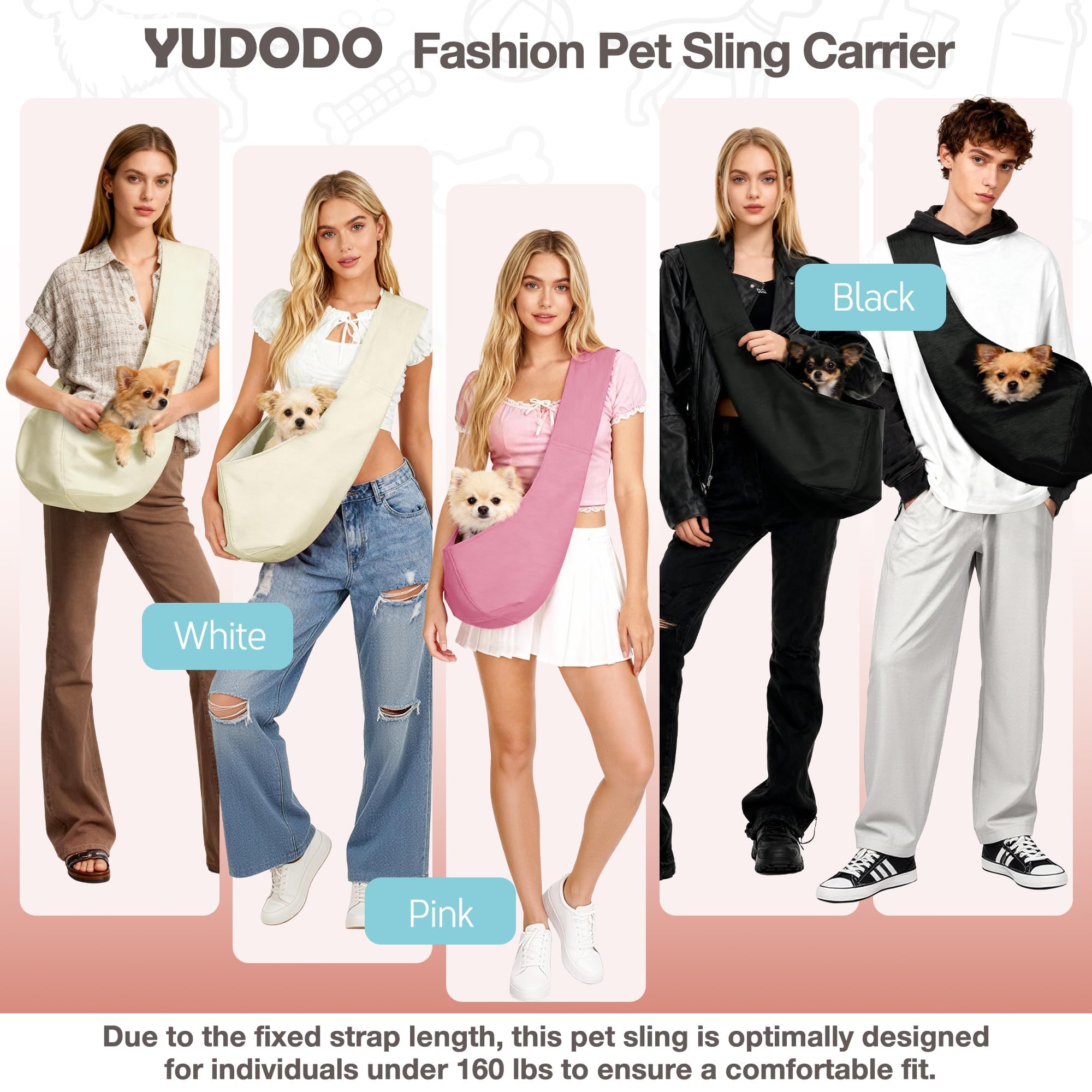 YUDODO Fashion Dog Sling Carrier for Small Dogs Lightweight Crossbody Pet Bag with Safety Strap, Pocket Storage, Machine Washable, Comfortable Travel & Outdoor Sling up to 9 lbs Black