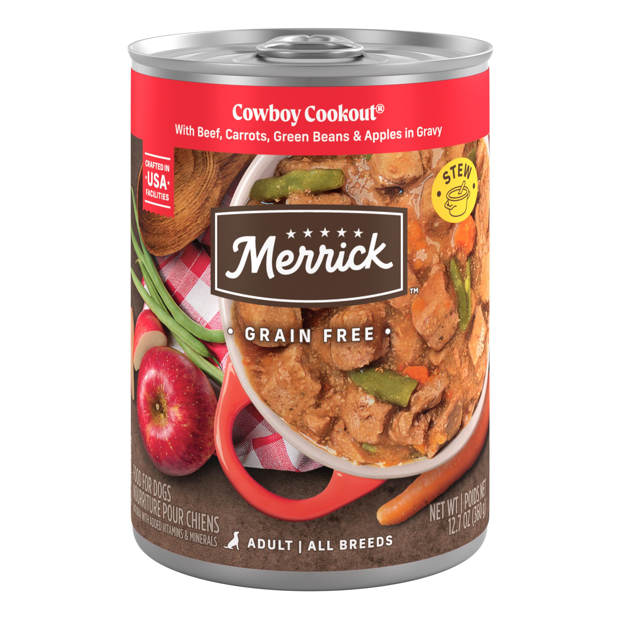 Merrick Grain Free Wet Dog Food, Cowboy Cookout Recipe With Real Deboned Beef, Canned Adult Dog Food, 12.7 oz. Can