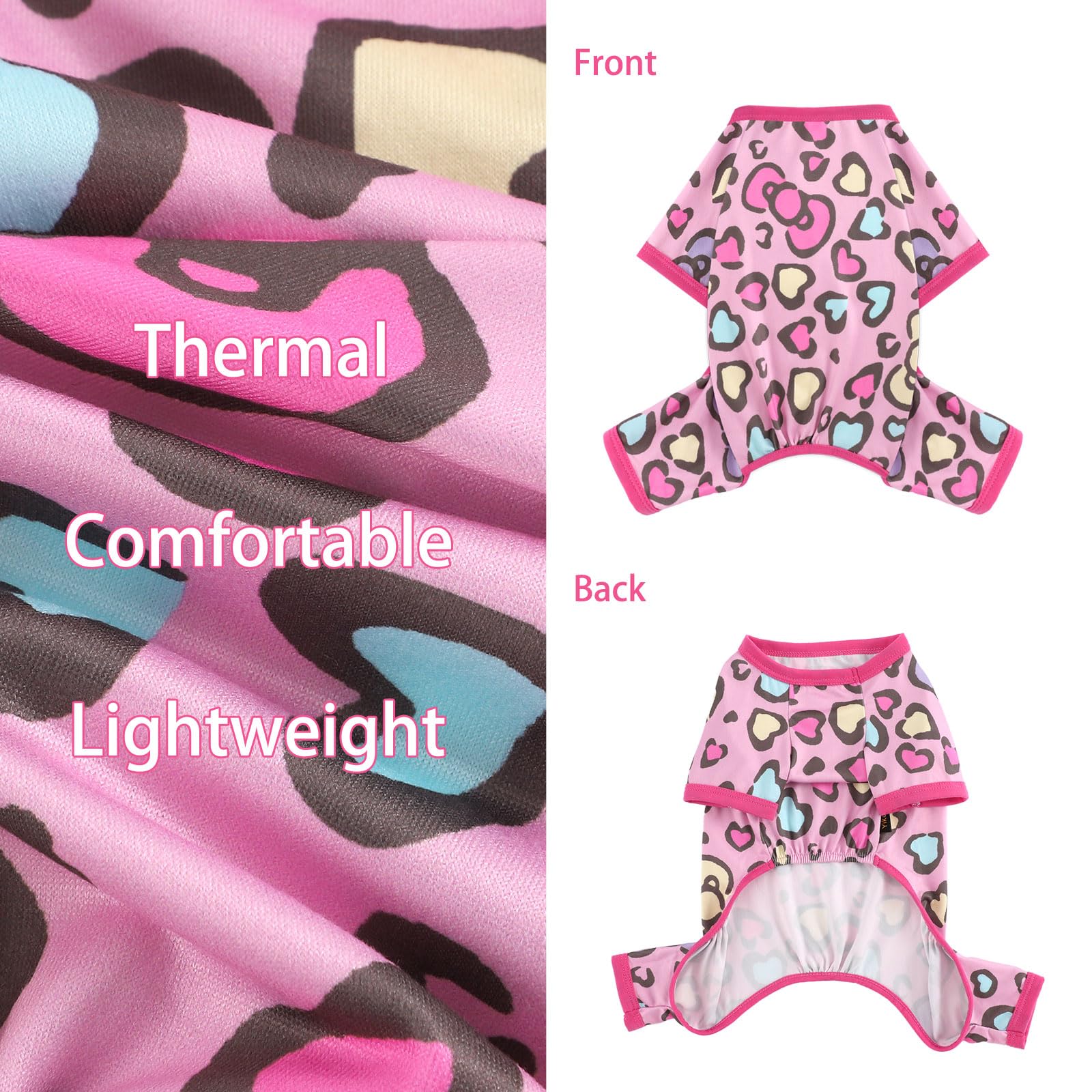 Yikeyo Dog Pajamas for Small Dogs,Stretchy Dog Pjs Clothes, Stretchy Puppy Jammies Onesie, 4 Legs Comfy Doggie Pjs, Lightweight Soft Puppy Outfit for Small Size Girl Boy(Pink Heart,M,Chest 14.9 in)