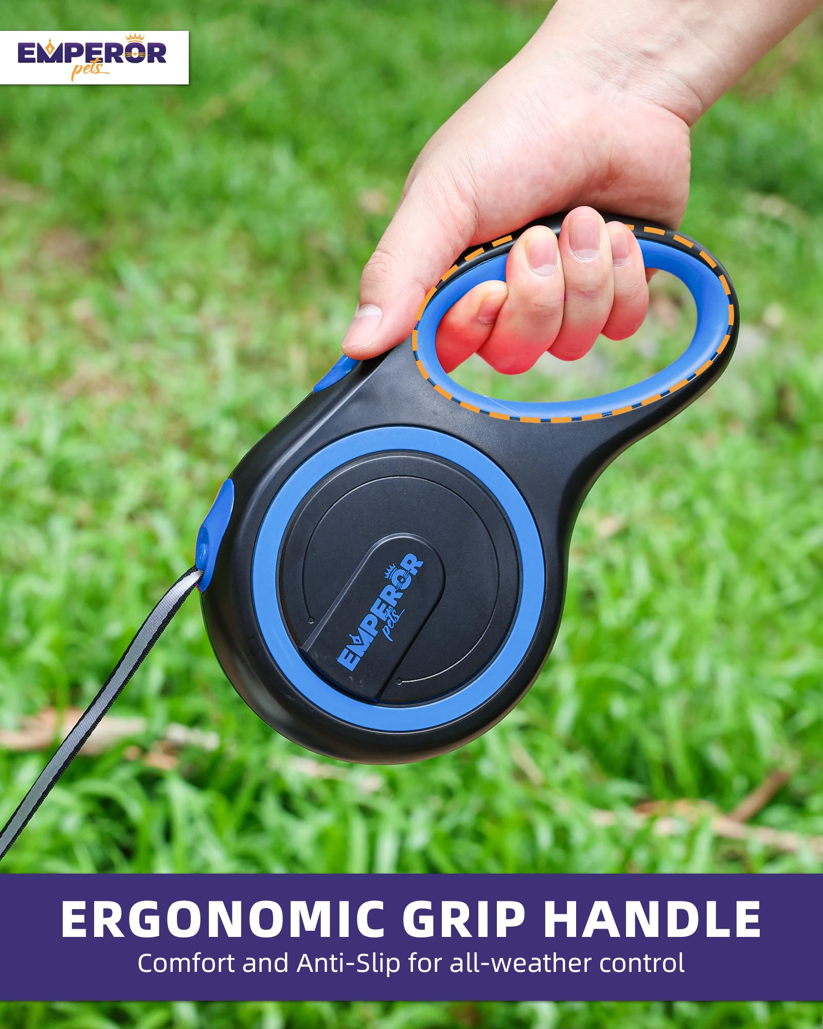 Retractable Dog Leash Add-On Accessory - Hand and Wrist Strap - for Greater Comfort, Loosen Grip for Your Hands and Better Control - Classic Blue
