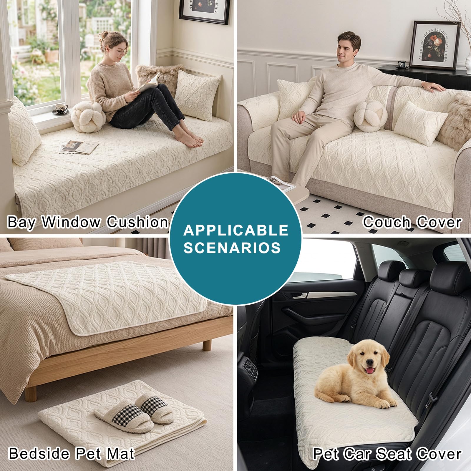 KRFOONN Plush Couch Cover for Dogs Washable Pet Couch Covers for 2 Cushion Sofa Non-Slip Loveseat Cushion Covers Soft Sofa Slipcovers Cushion Protector for Dogs Pets Mat (35.5" x 63", 01)