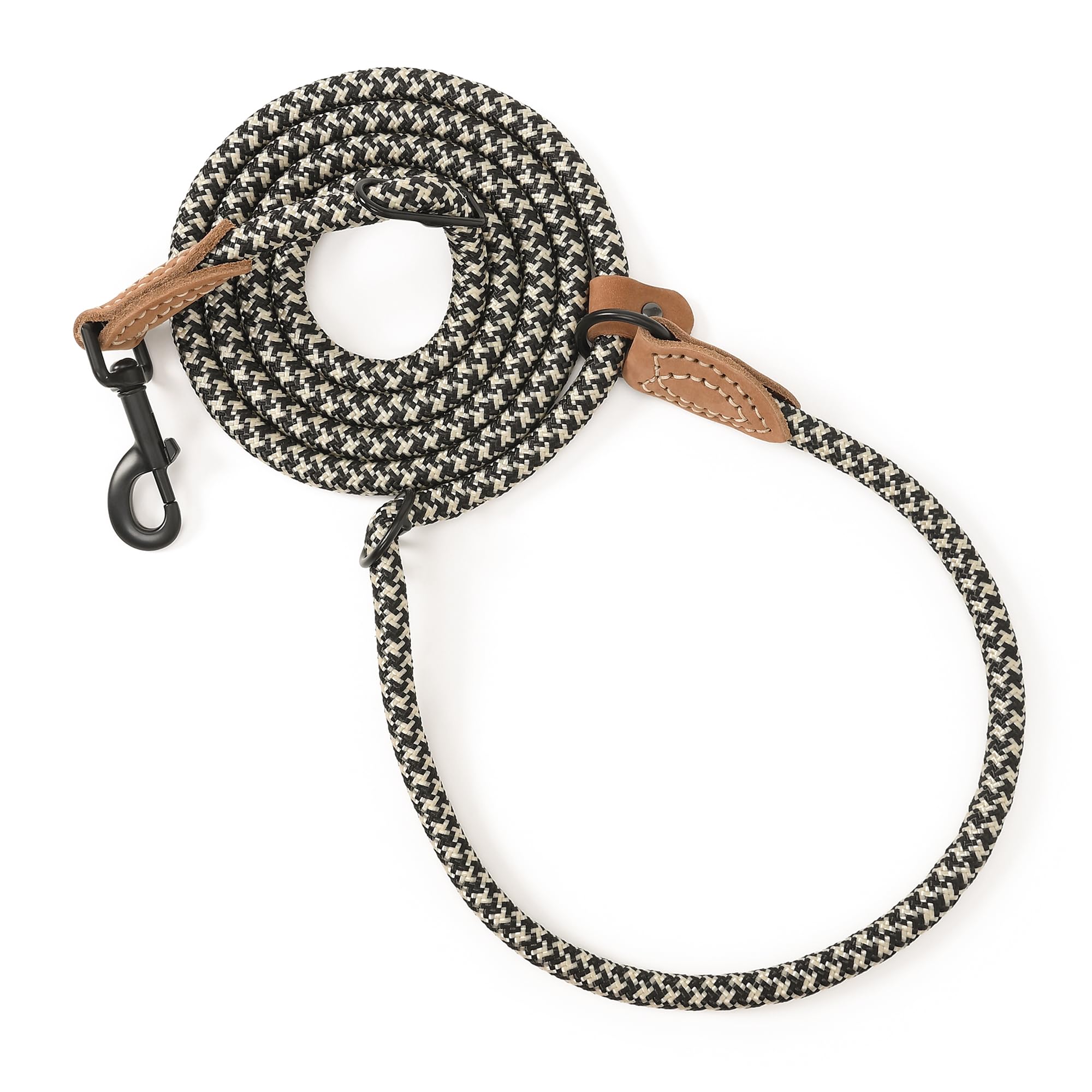 Mile High Life Hands Free Dog Leash, Crossbody Waist Leash with Genuine Leather Connection, Multifunctional Adjustable Slip Lead for Dog Walking Running (Black Khaki, 8FT)
