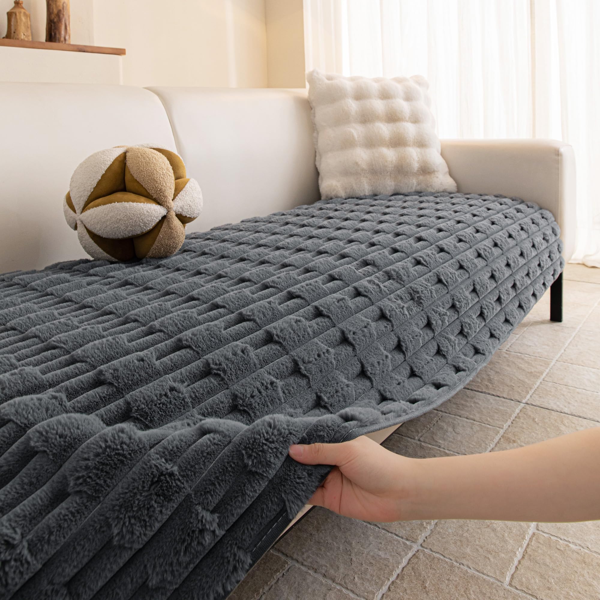 MYSKY HOME 100% Waterproof Couch Cover for Dog, Plush Pet Couch Covers for Sofa Washable, Couch Covers for 2 Cushion Sofa Pet Friendly, Non-Slip Sofa Covers Slipcover Protector, Dark Grey, 35"x63"