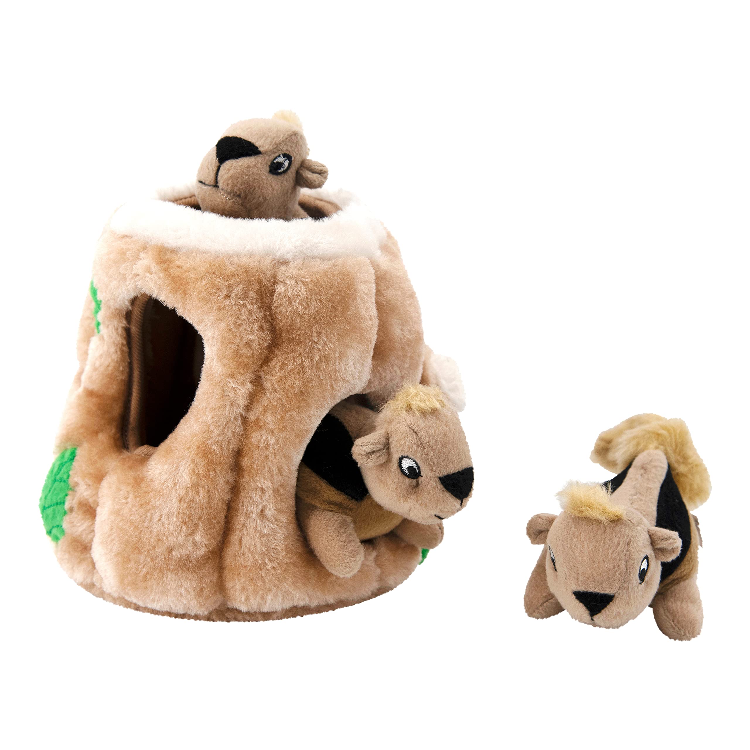 Outward Hound Hide-A-Squirrel Dog Toy – Interactive 2‑in‑1 Plush Puzzle with 3 Squeaky Removable Squirrels, Medium