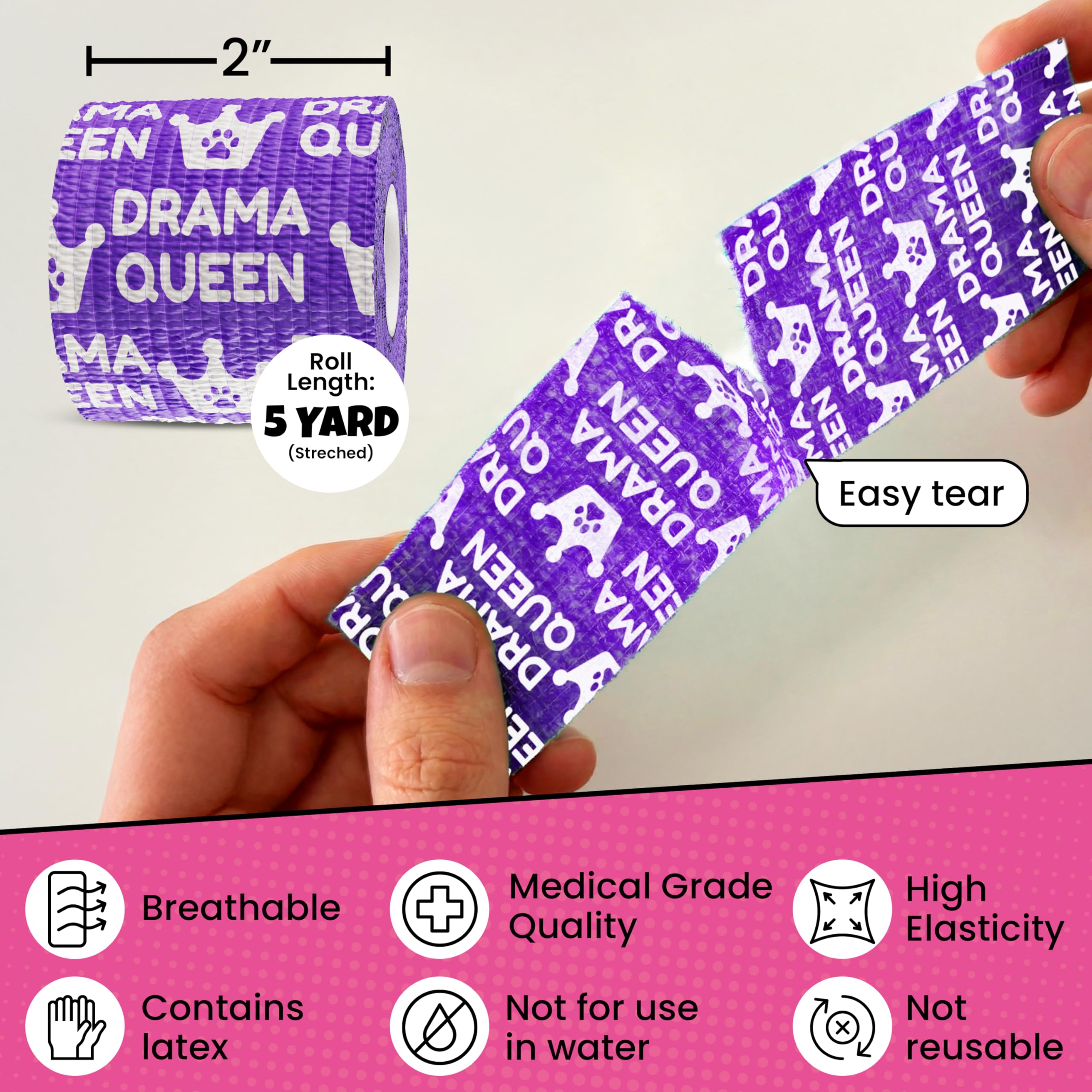 Vet Wrap for Dogs – Funny Dog Bandage for Wounds – Girls 6 Pack 2" Self-Adhesive Vet Tape – Breathable Pet Wrap Bandage for Hot Spots & Injuries – Dog First Aid Kit Supplies – Oops Wraps by Rubyloo