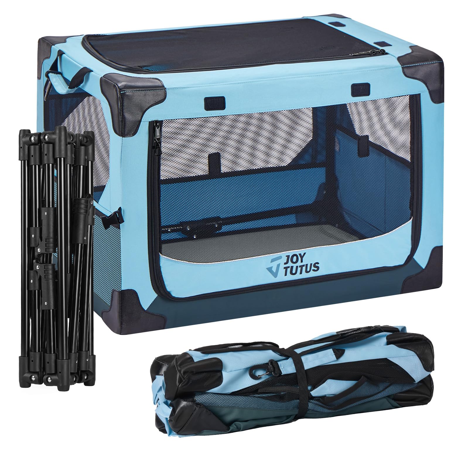 JOYTUTUS Collapsible Dog Crate, 26 Inch Portable Pet Crate for Car, Travel Dog Kennel Foldable Dog Crate for Medium Dog 44lbs, Soft Cat Carrier Fit for Indoor & Outdoor/Car Back Seat/Trunk (Orange)
