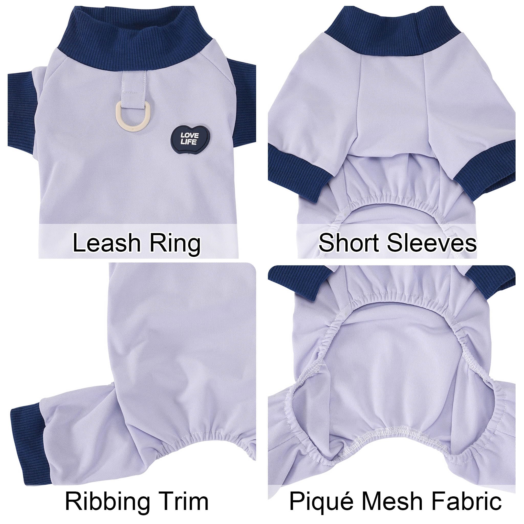 Ranphy Mesh Piqué Dog Pajamas for Small Dogs, Stretchy Lightweight Puppy Four-Legged Jumpsuit with D-Ring, Breathable Spring Summer Clothes for Chihuahua Yorkie Cats, Pet PJS,Blue,XXL