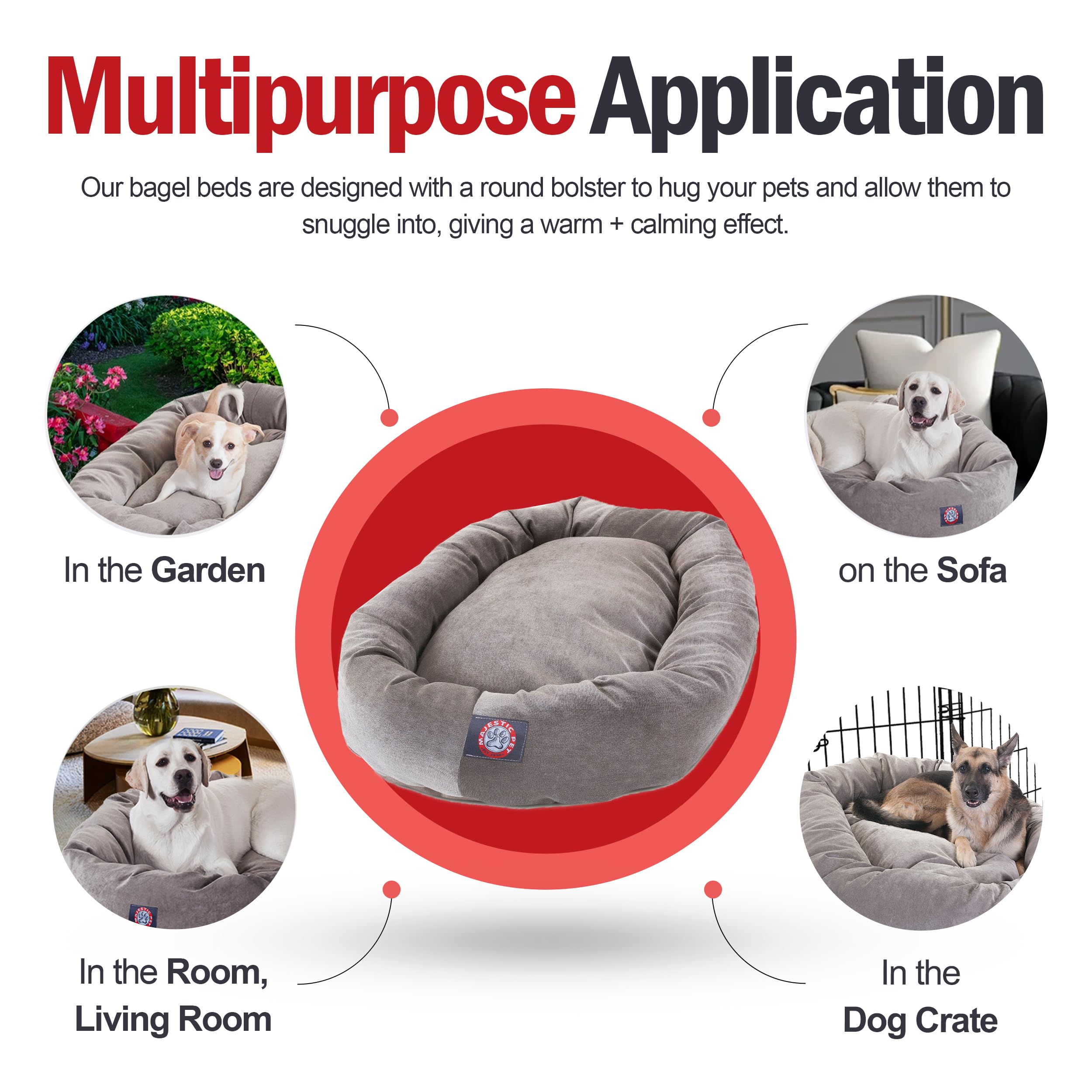 Majestic Pet 52 Inch Orthopedic Machine Washable Dog Bed for Large Sized Dogs, Waterproof Durable Donut Cushion with Spine Support, Calming Pet Bed Furniture Grade Crate Pad Mat