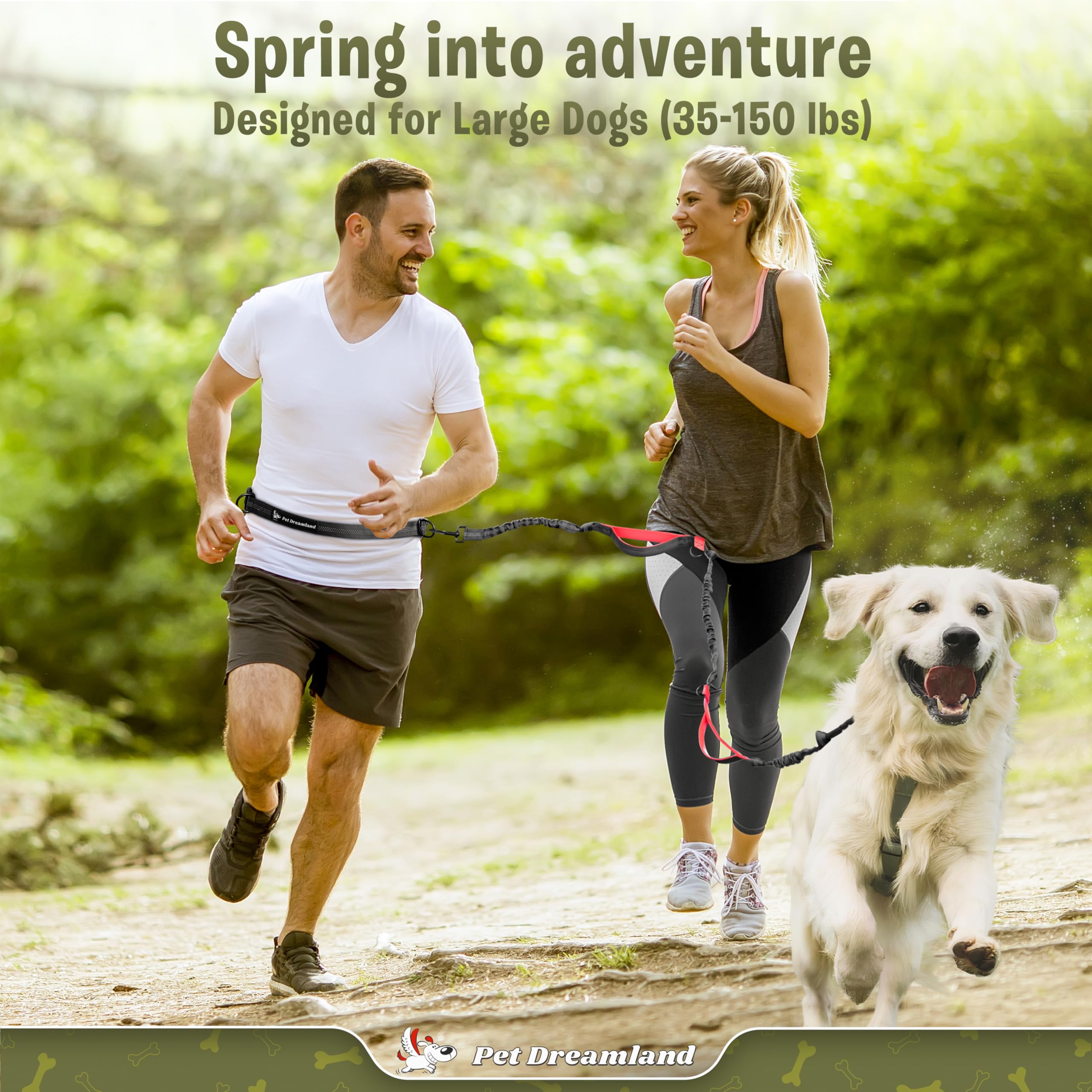 Pet Dreamland Exquisite Hands Free Dog Leash for Large Dogs. Ultimate Comfort & Freedom for Running, Walking, Hiking. Premium Quality, Durable & Versatile Waist Leash. Your Dog Will Love It.