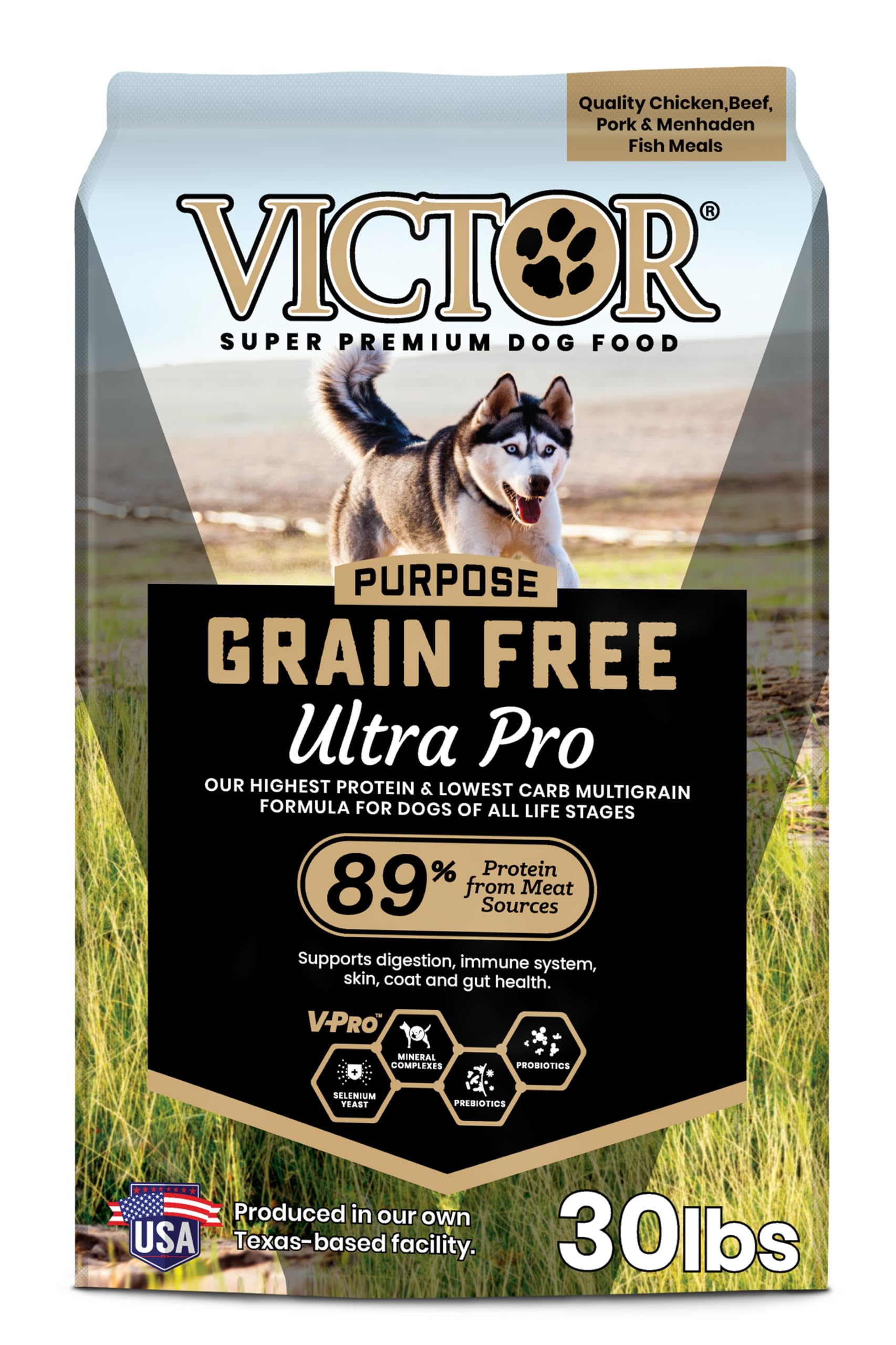 VICTOR Super Premium Dog Food – Grain Free Ultra Pro Kibble – High Protein, Low Carb for Active Dogs – 42% Protein Kibble for Sporting Dogs of All Breeds & Sizes, 30 lb