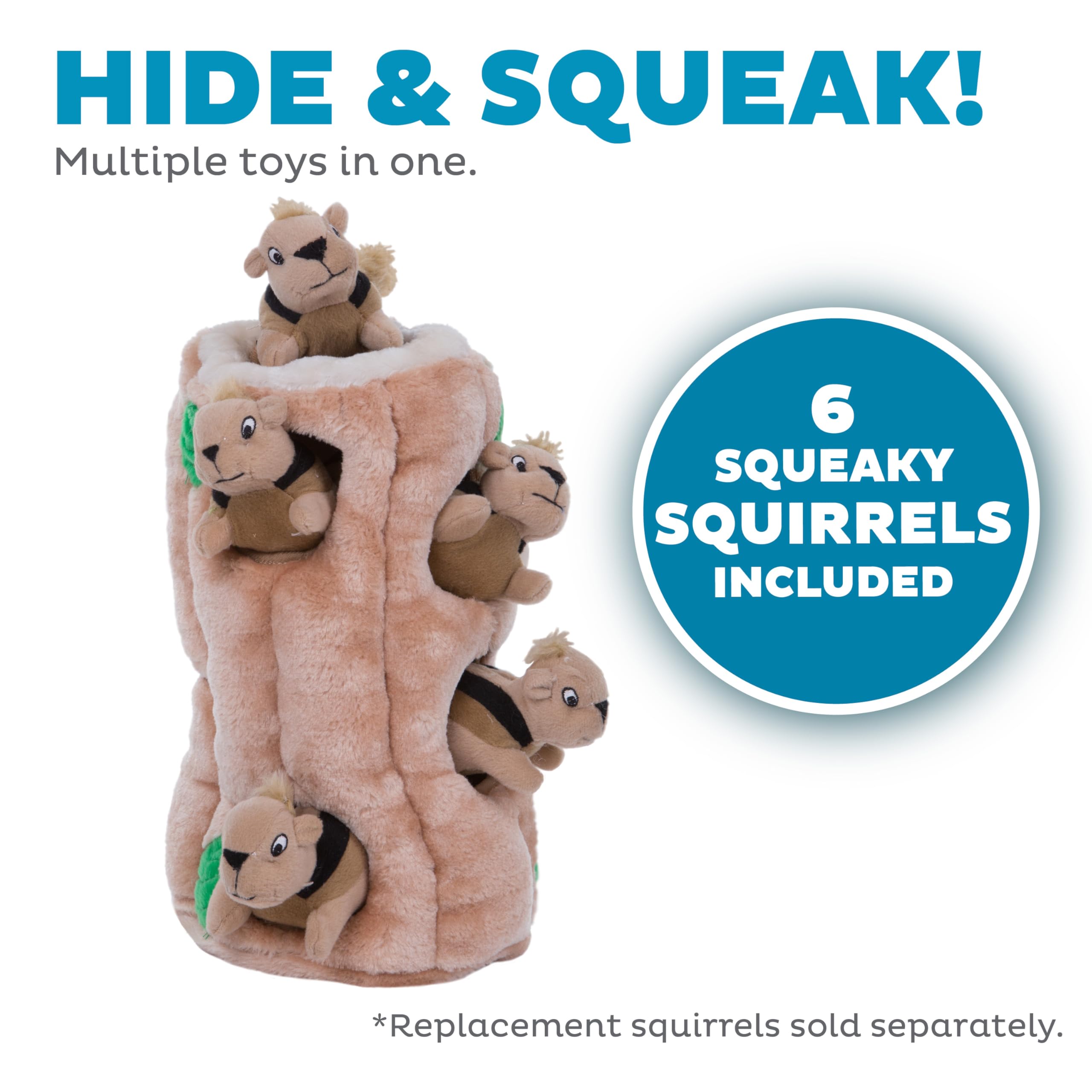 Outward Hound Hide-A-Squirrel Dog Toy – Interactive 2‑in‑1 Plush Puzzle with 6 Squeaky Removable Squirrels, X-Large