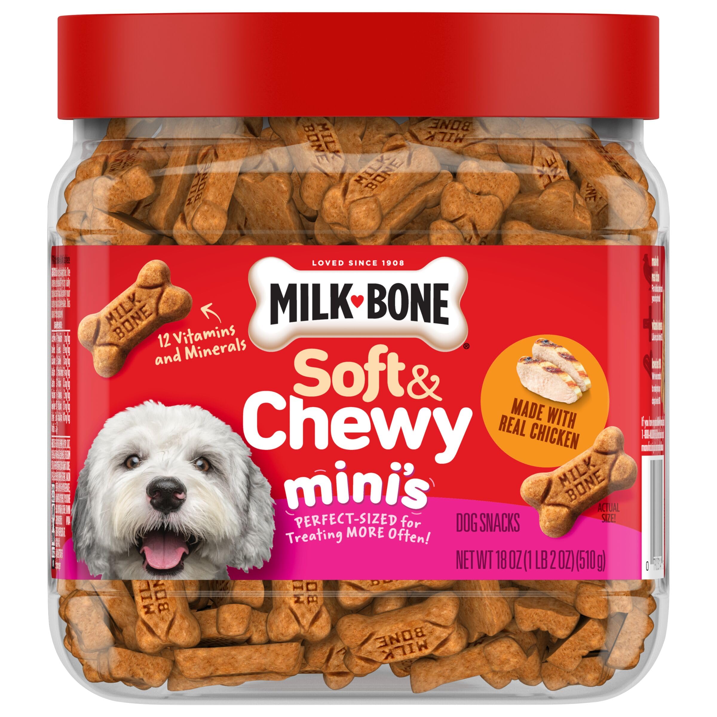 Milk-Bone Soft & Chewy Mini’s Dog Treats, Made with Real Chicken, 18 Ounce Canister
