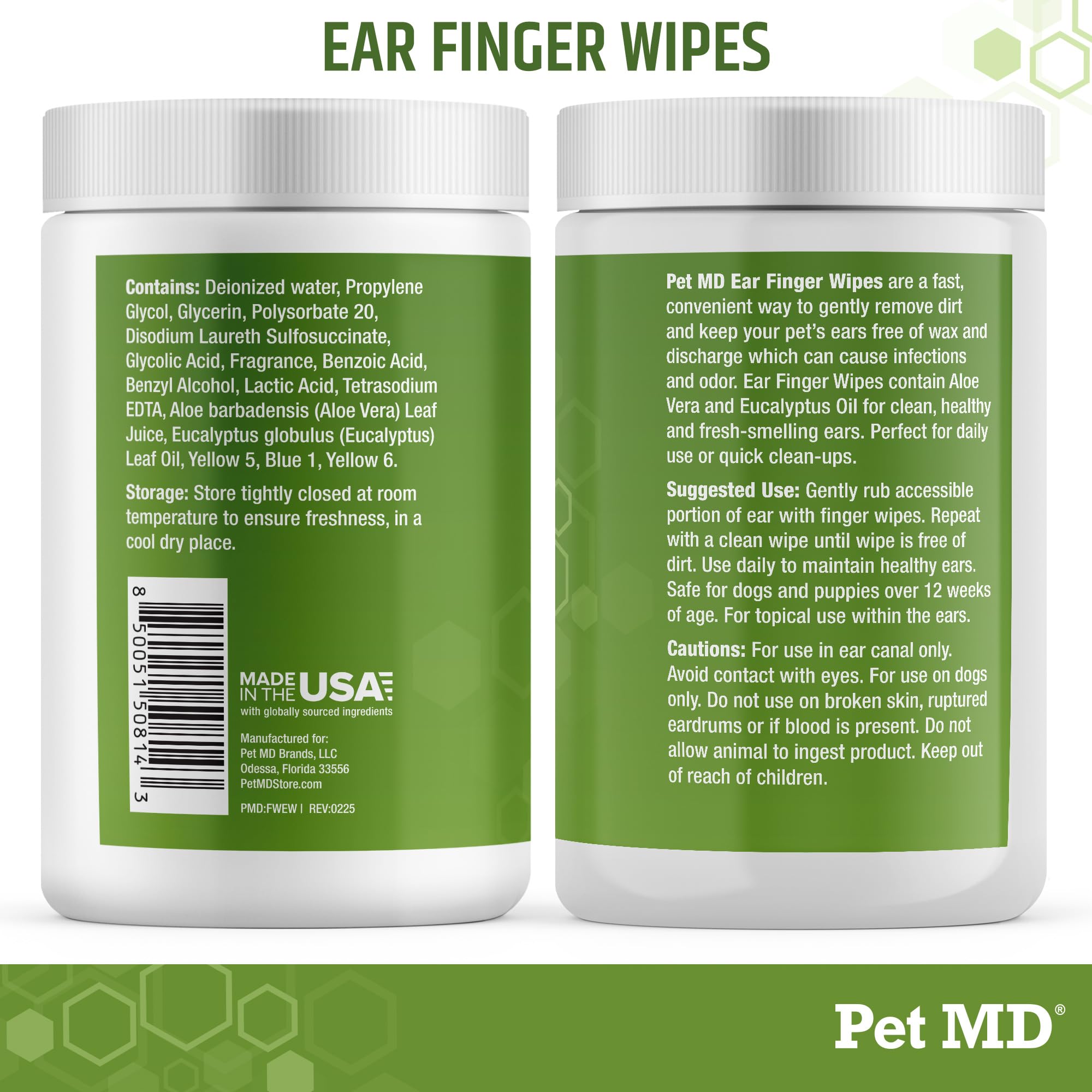 Pet MD Dog Ear Cleaning Wipes – Otic Cleanser for Dogs, Soothing Ear Care with Aloe Vera & Eucalyptus, Finger Wipes, 50 Count